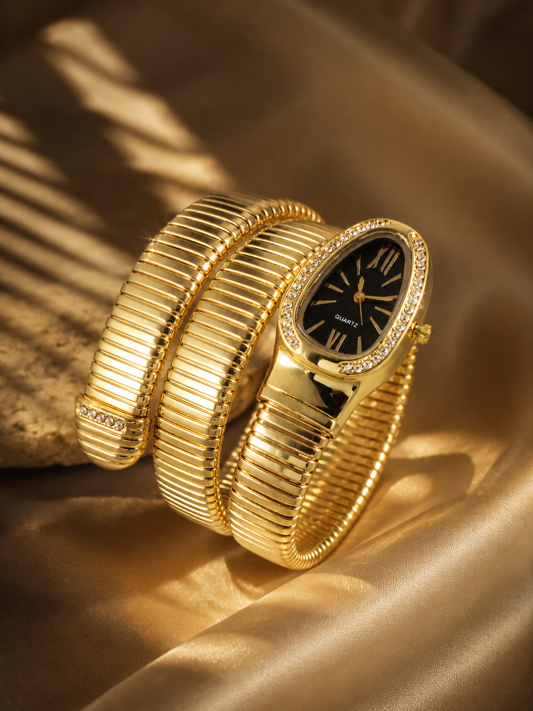 Eternal Bling Black dial Serpentine Wrap Around Bracelet Watch