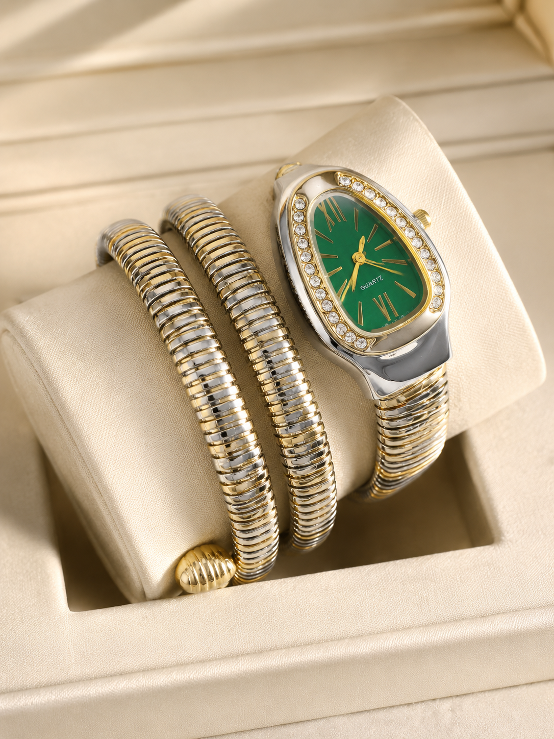 Eternal Bling green dial Serpentine Wrap Around bracelet Watch
