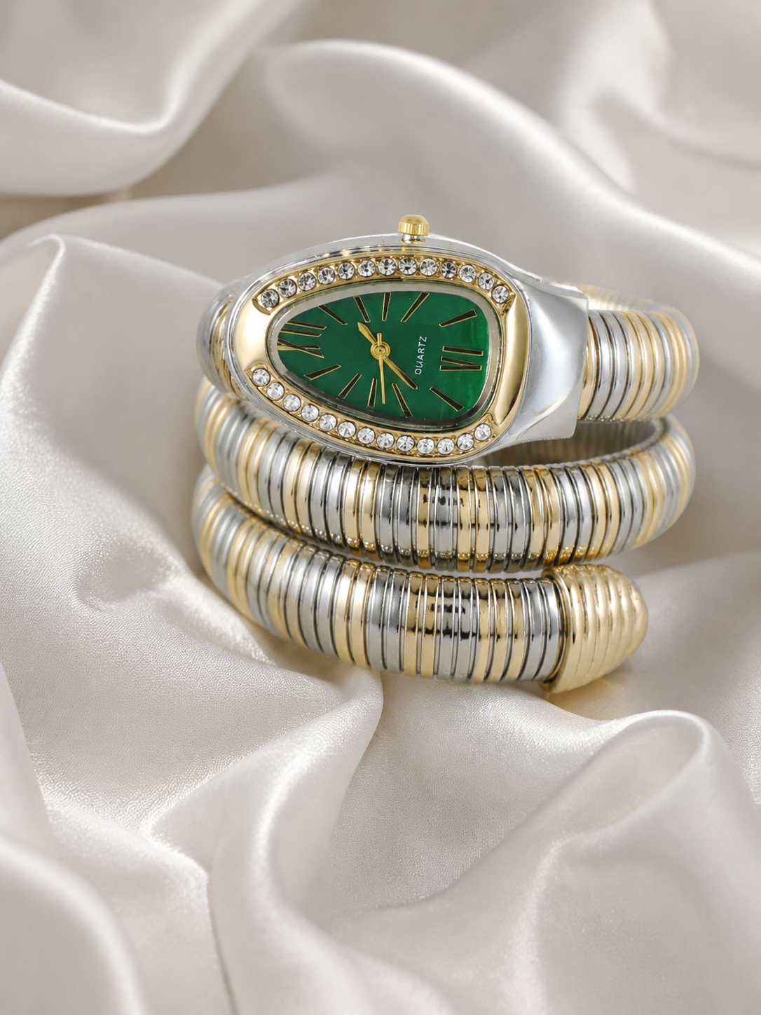 Eternal Bling green dial Serpentine Wrap Around bracelet Watch