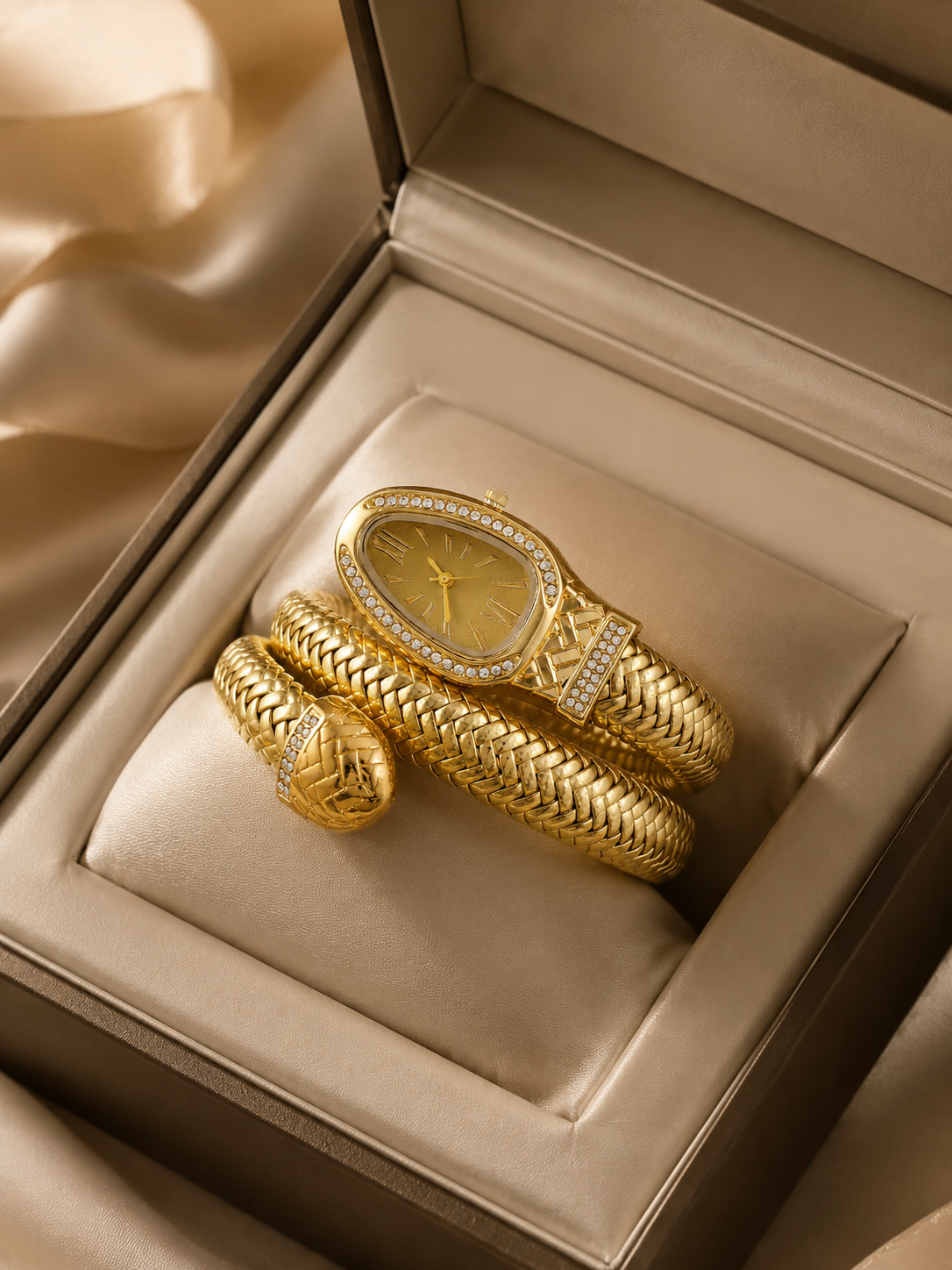 Eternal Bling beige Serpentine Wrap Around Bracelet Watch