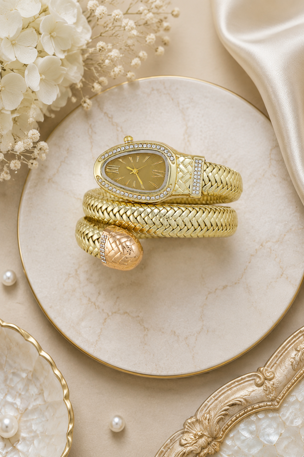 Eternal Bling beige Serpentine Wrap Around Bracelet Watch