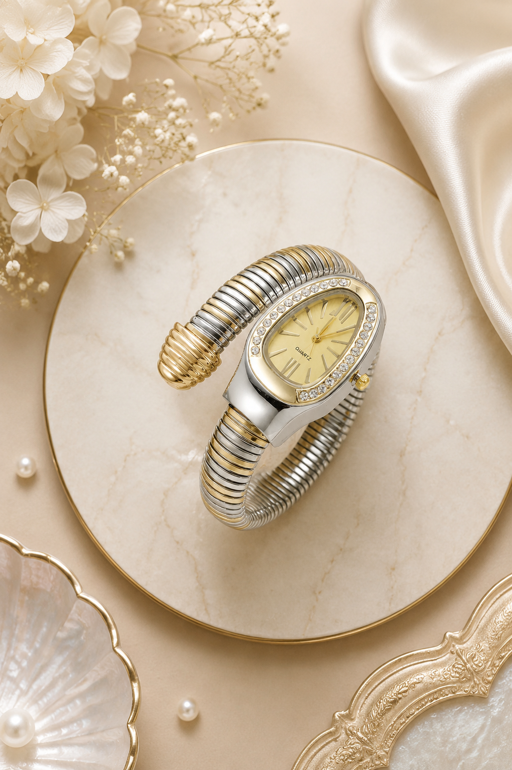 Eternal Bling white Serpentine Wrap Around  bracelet Watch