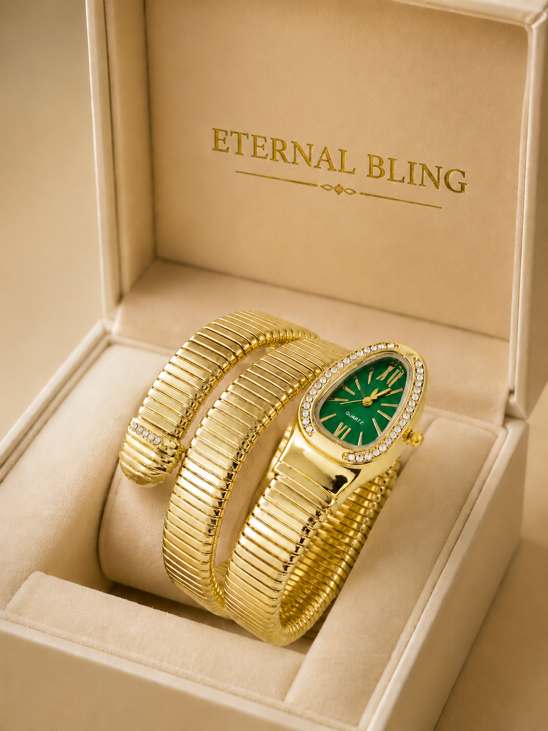Eternal Bling Serpentine Green dial Wrap Around Watch