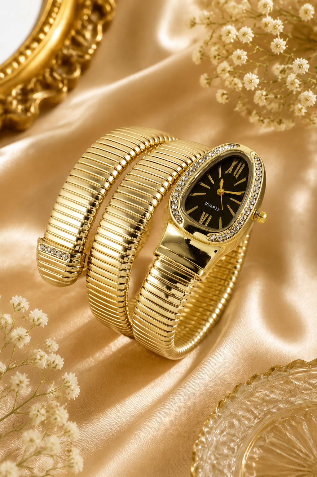Eternal Bling Black dial Serpentine Wrap Around Bracelet Watch