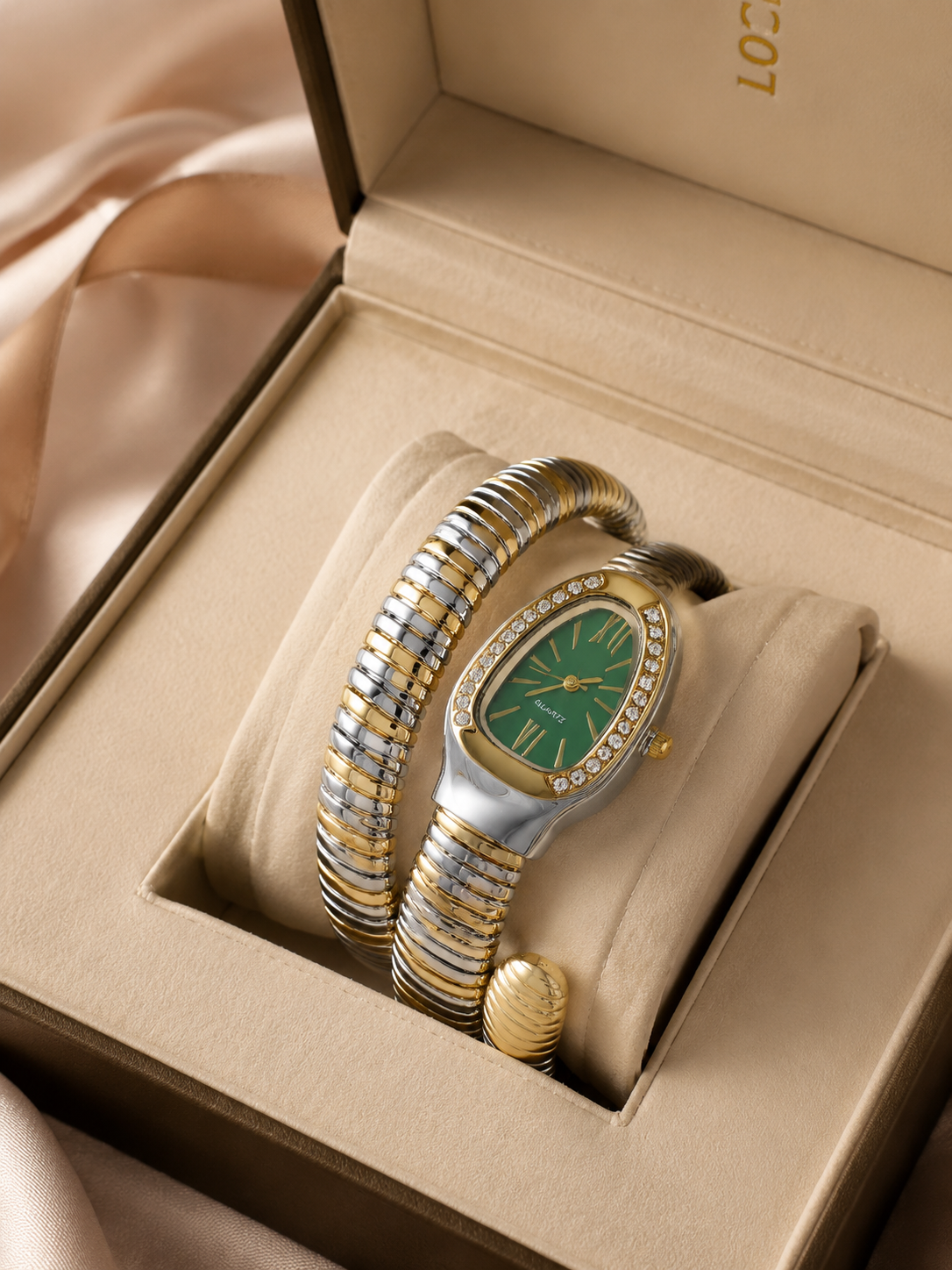 Eternal Bling green dial Serpentine Wrap Around bracelet Watch