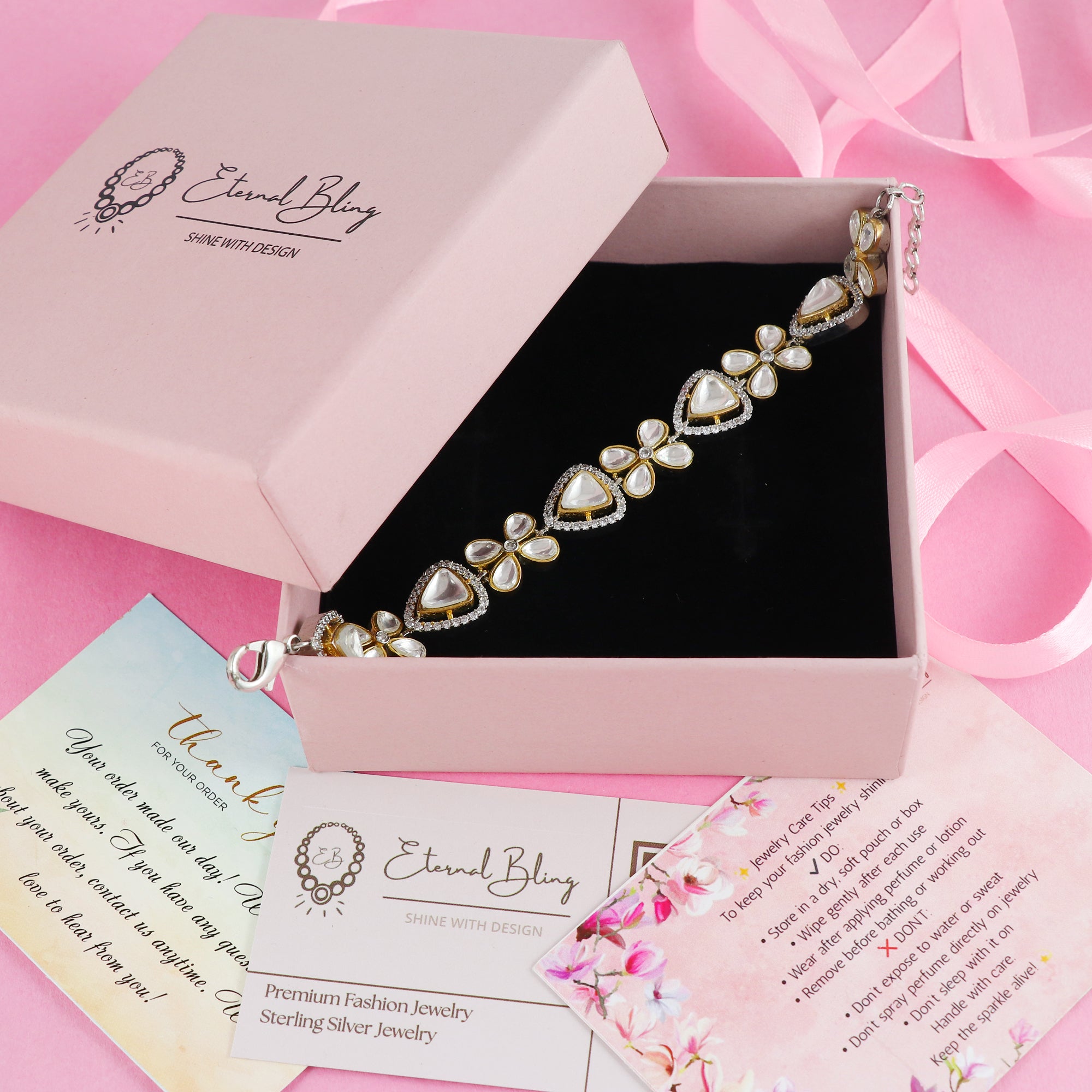 Eternal Bling AD Polki Flower Adjustable Bracelet