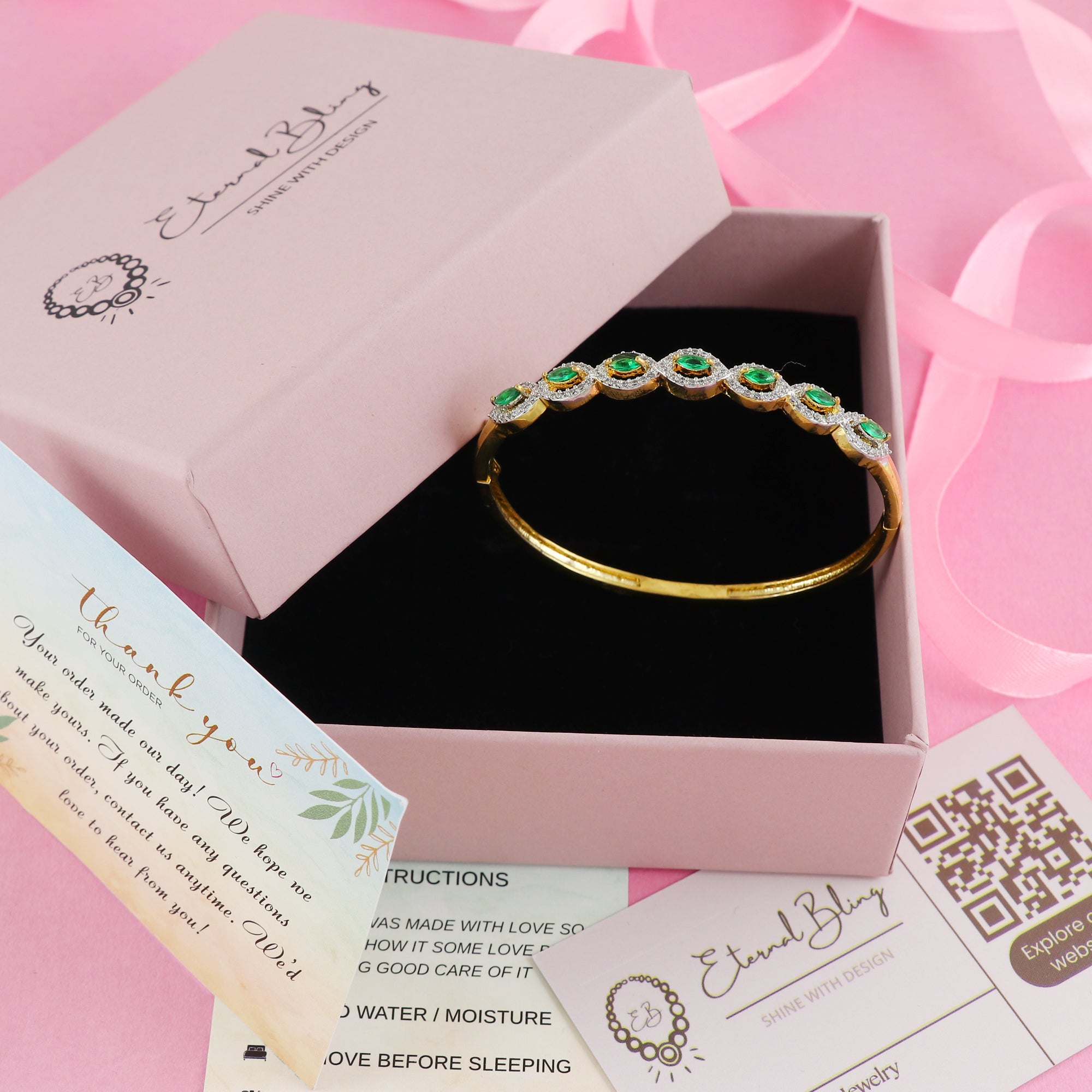 Eternal Bling Designer AD Gold Plated Emerald Bracelet