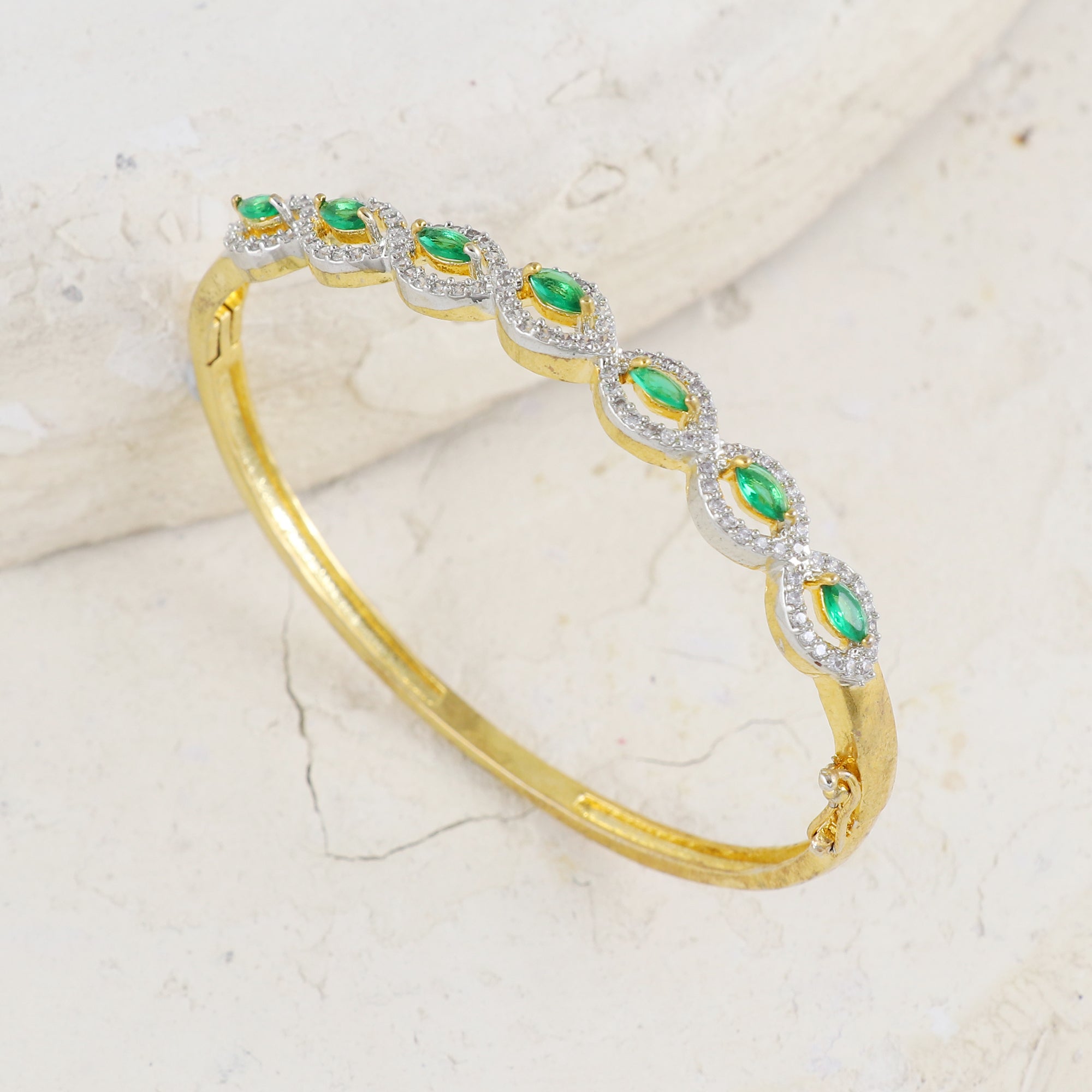 Eternal Bling Designer AD Gold Plated Emerald Bracelet