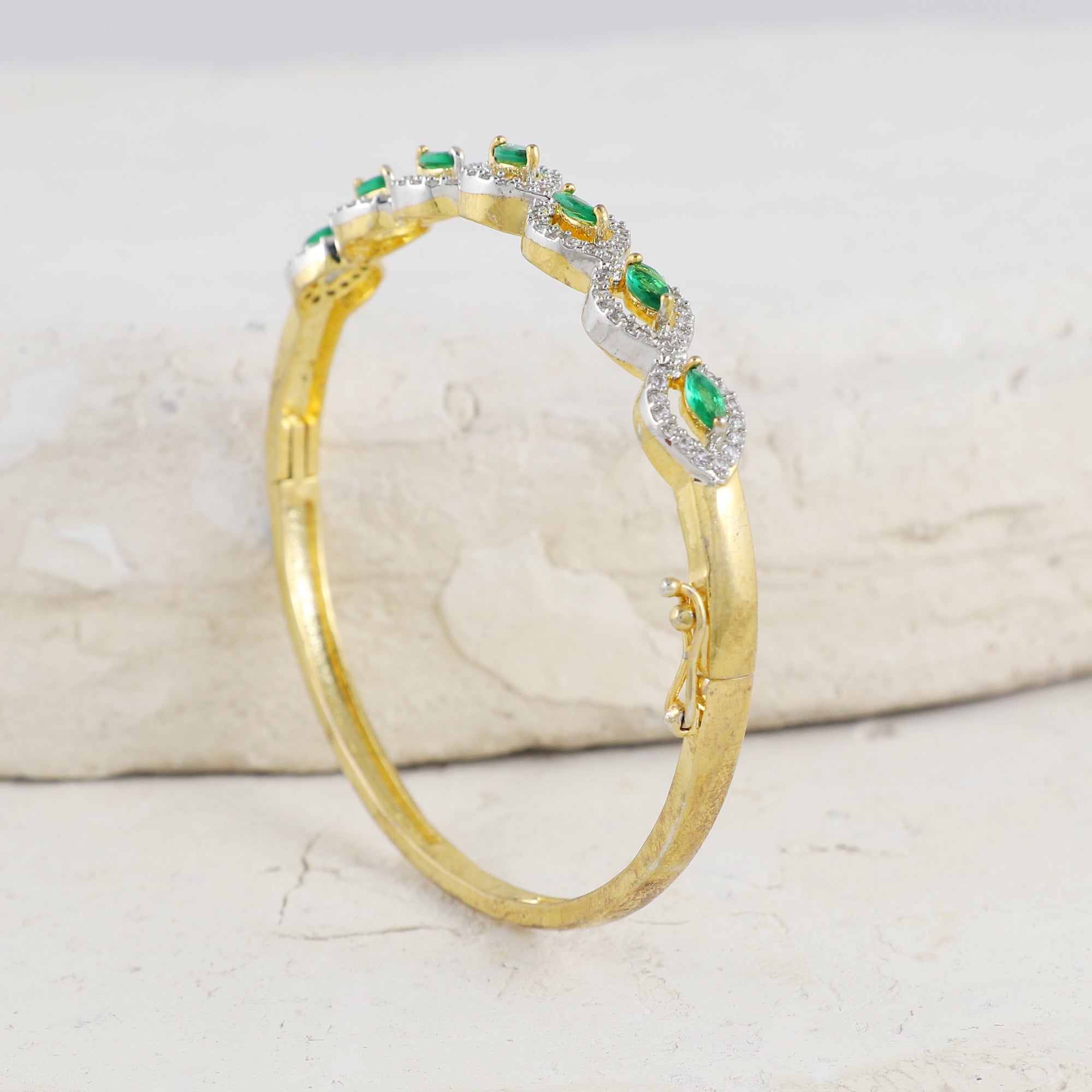 Eternal Bling Designer AD Gold Plated Emerald Bracelet