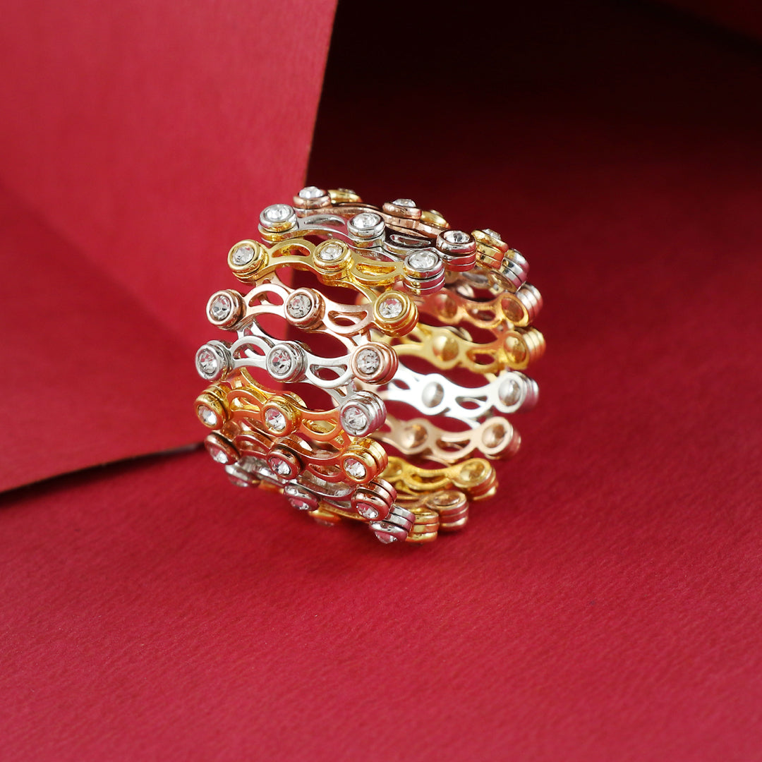 Eternal Bling Sterling Silver Tri Tone Bangle Ring