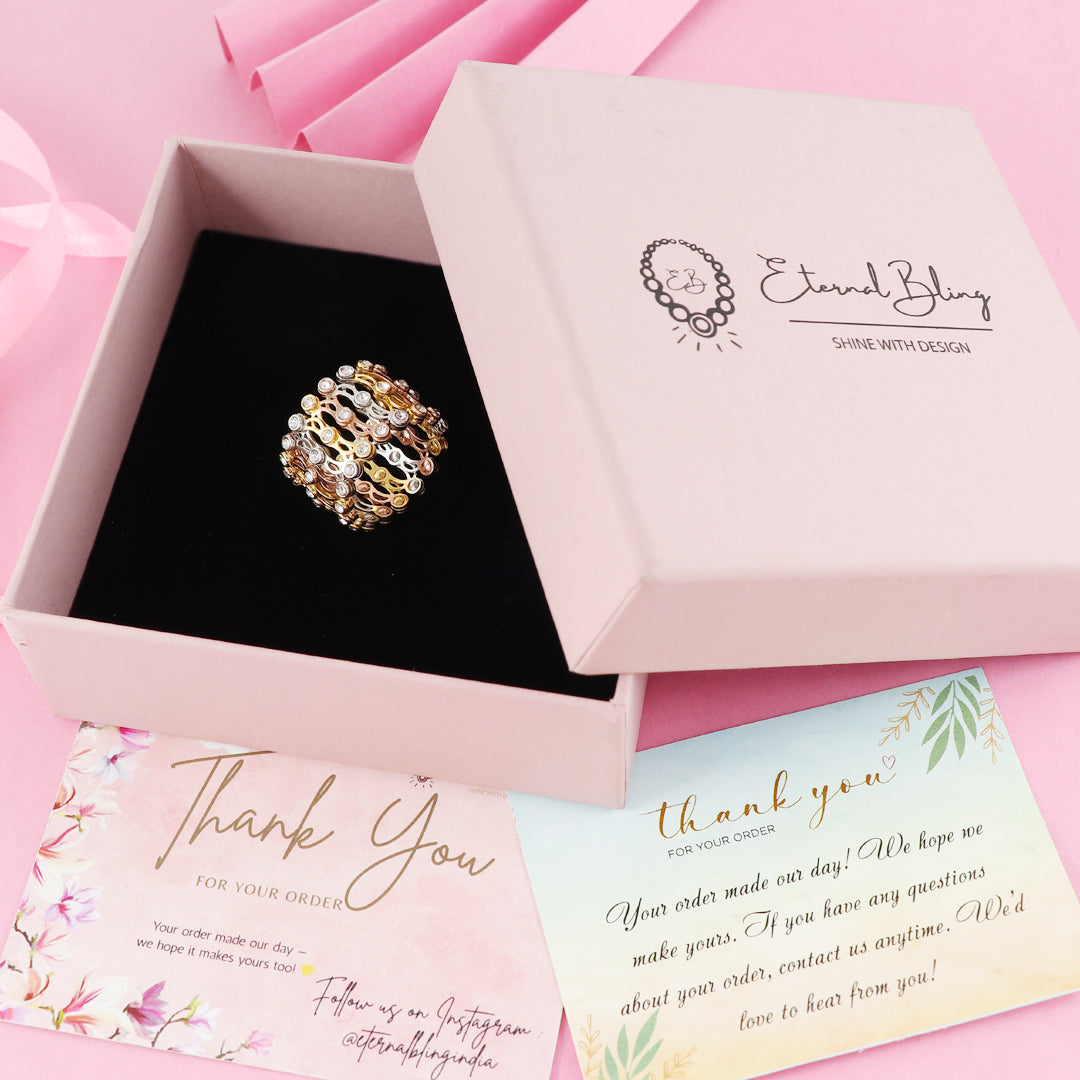 Eternal Bling Sterling Silver Tri Tone Bangle Ring