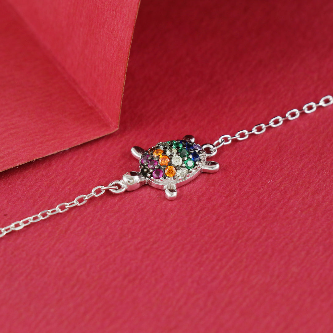 Eternal Bling Sterling Silver Chain Bracelet Multicolor Tortoise