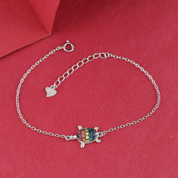Eternal Bling Sterling Silver Chain Bracelet Multicolor Tortoise