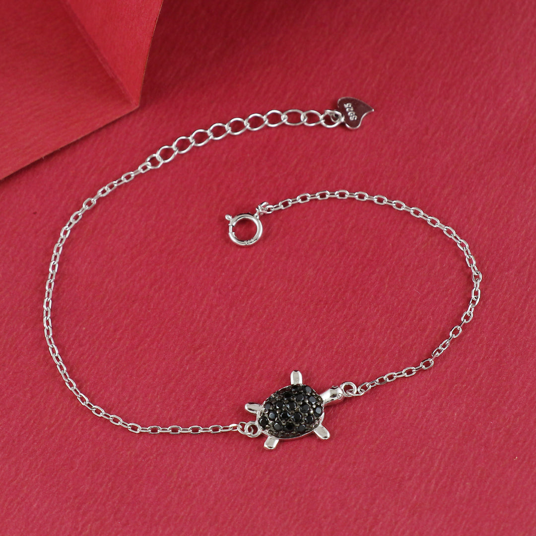 Eternal Bling Sterling Silver Chain Bracelet Black tortoise