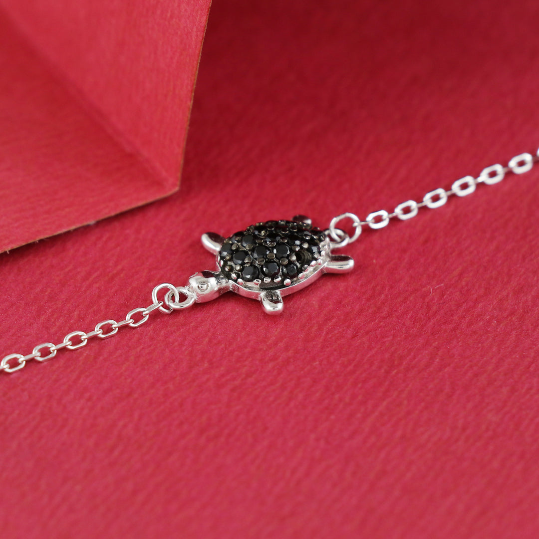 Eternal Bling Sterling Silver Chain Bracelet Black tortoise