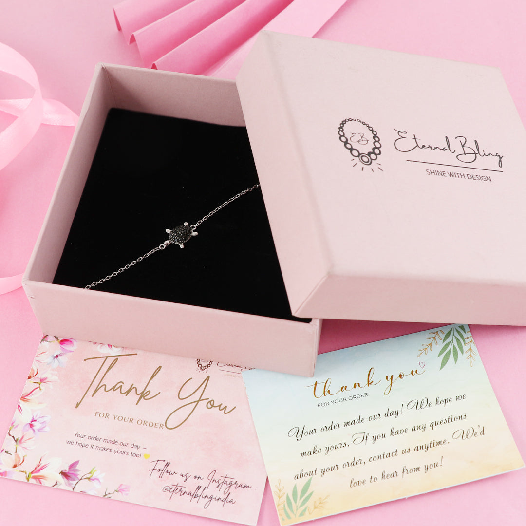 Eternal Bling Sterling Silver Chain Bracelet Black tortoise