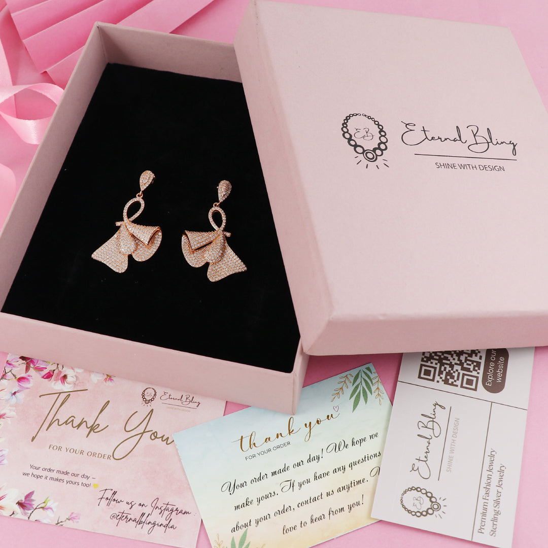 Eternal Bling Sterling Silver CZ Rose gold bells Earrings