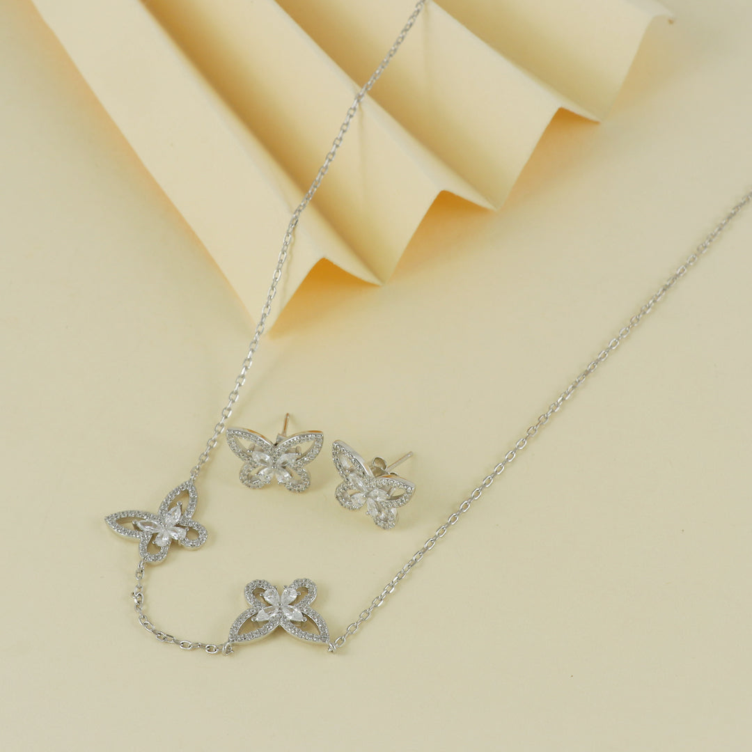 Eternal Bling Sterling Silver Dokiya Butterfly Pendant Set