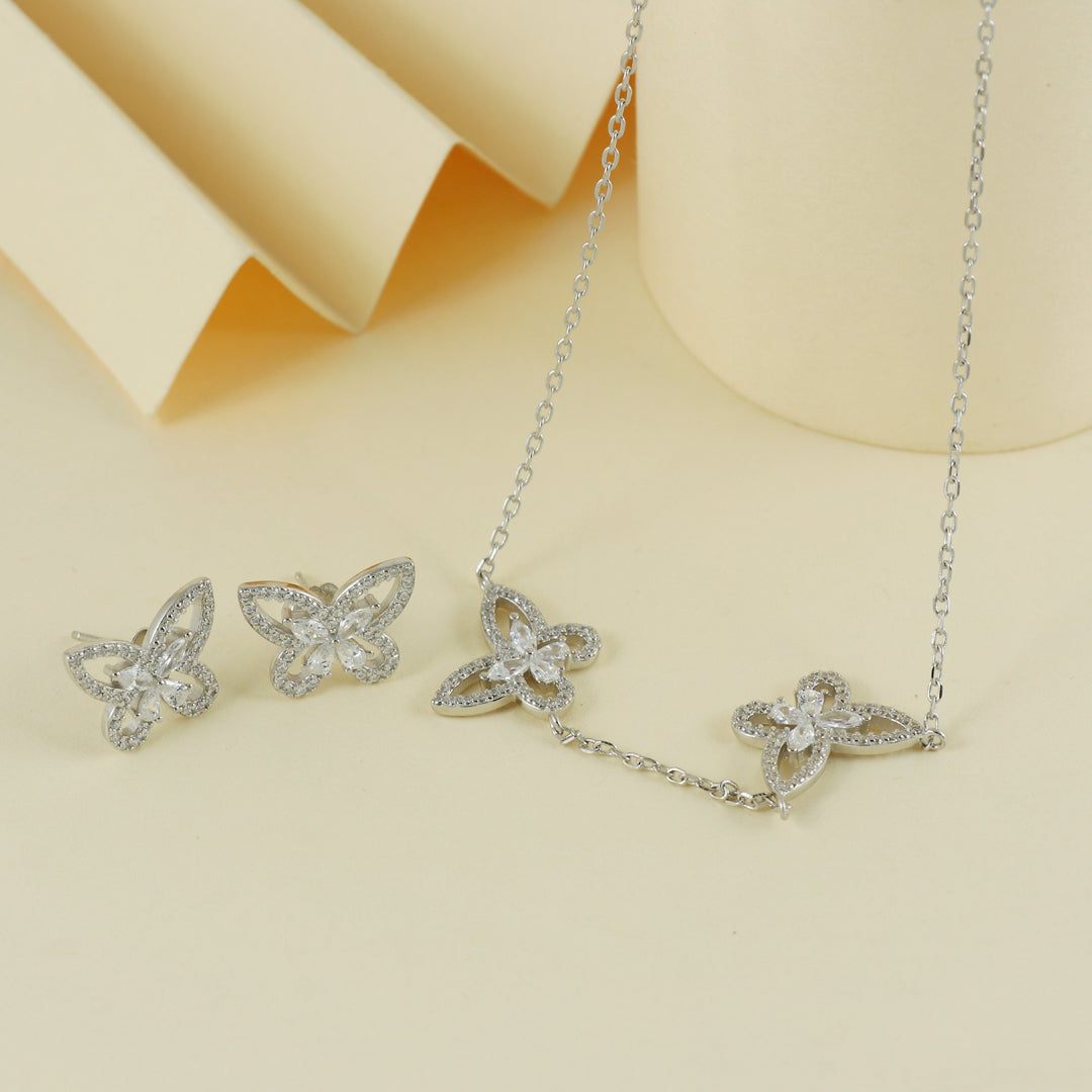 Eternal Bling Sterling Silver Dokiya Butterfly Pendant Set