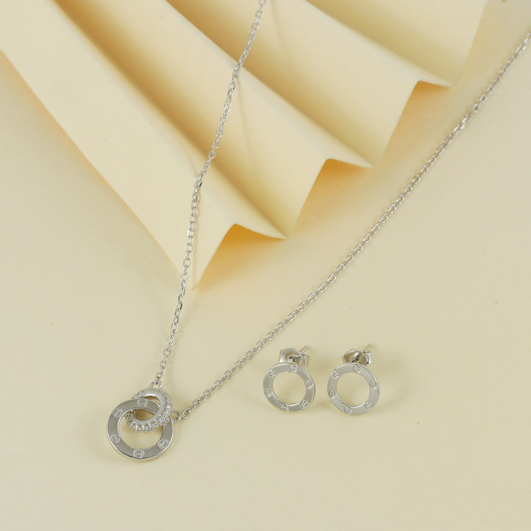 Eternal Bling Sterling Silver Dokiya Circle Pendant Set