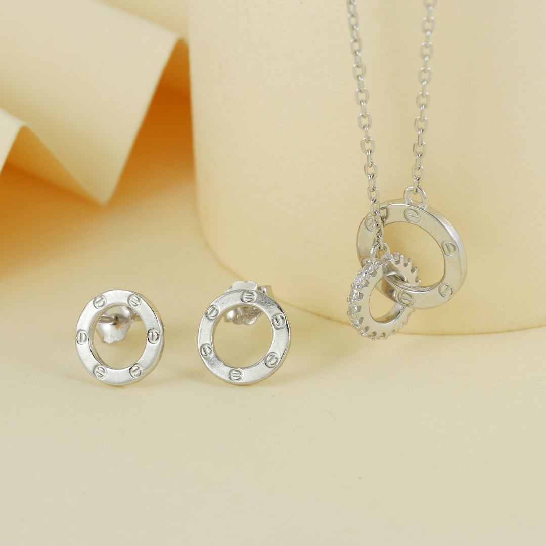 Eternal Bling Sterling Silver Dokiya Circle Pendant Set