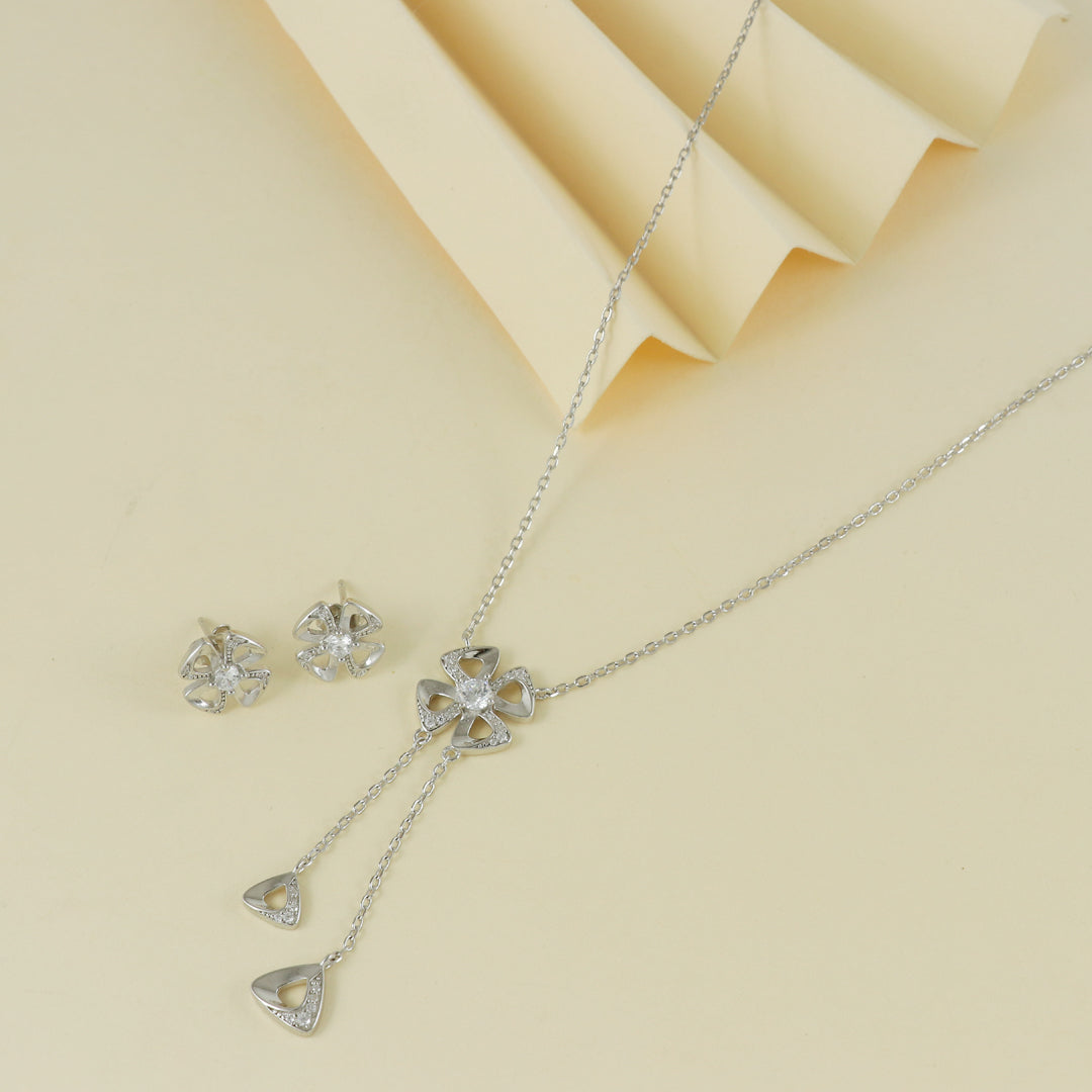 Eternal Bling Sterling Silver Flower Pendant Set