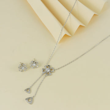 Eternal Bling Sterling Silver Flower Pendant Set