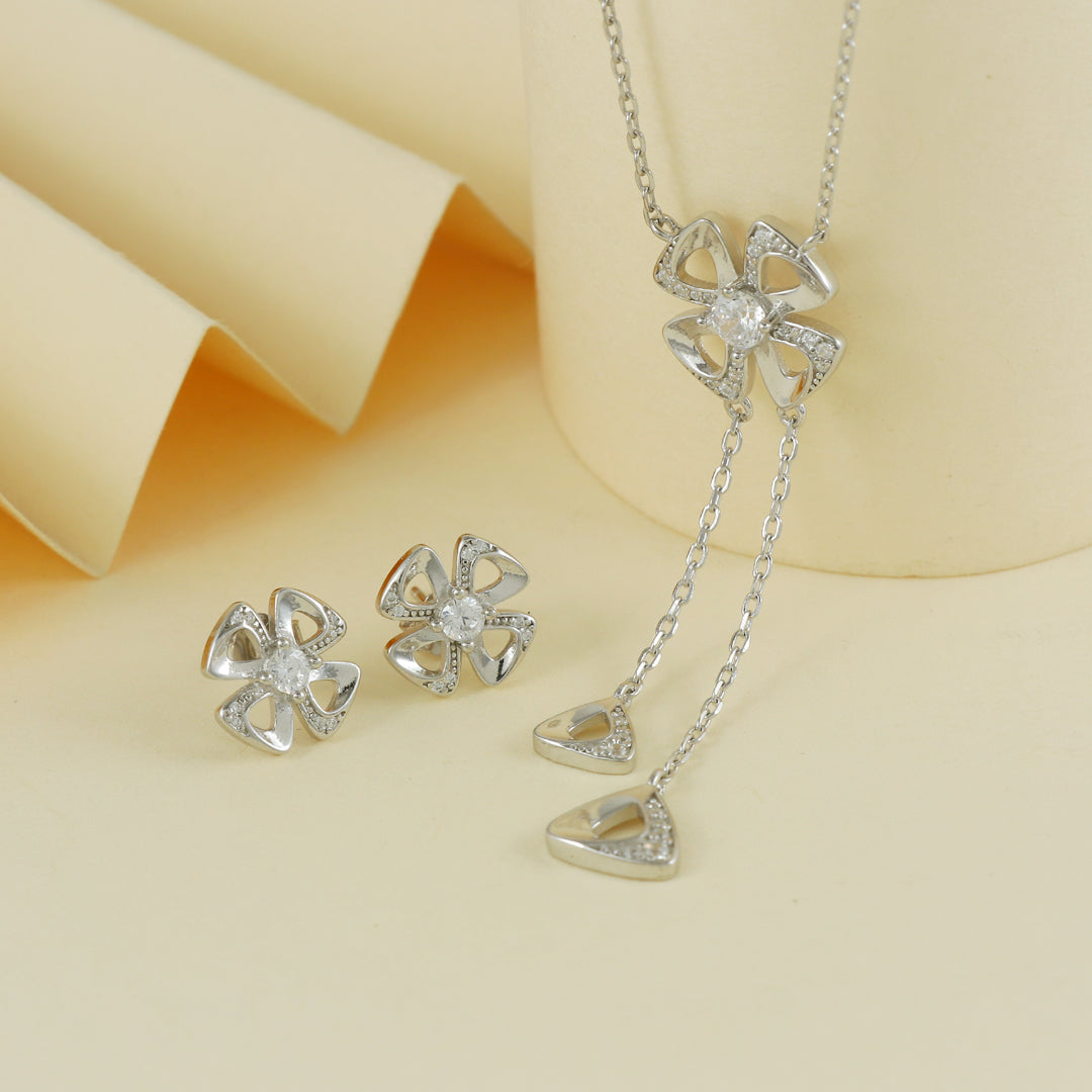 Eternal Bling Sterling Silver Flower Pendant Set