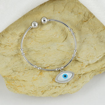 Eternal Bling Sterling Silver Italian Kada Evil Eye Oval Blue
