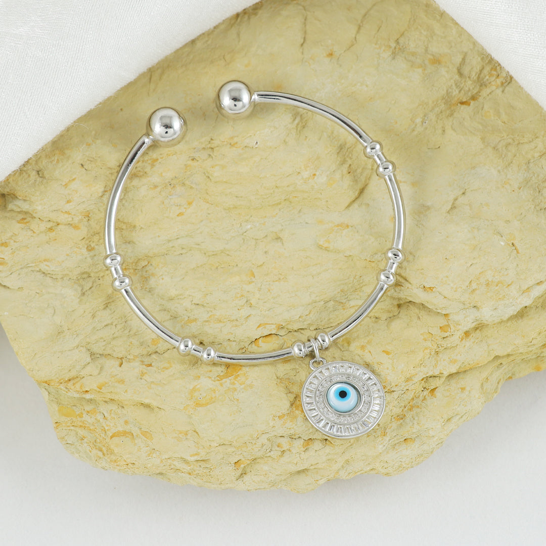 Eternal Bling Sterling Silver Italian Kada Evil Eye Round Blue