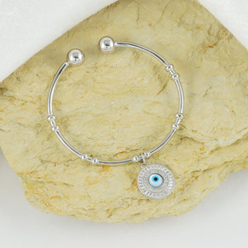 Eternal Bling Sterling Silver Italian Kada Evil Eye Round Blue
