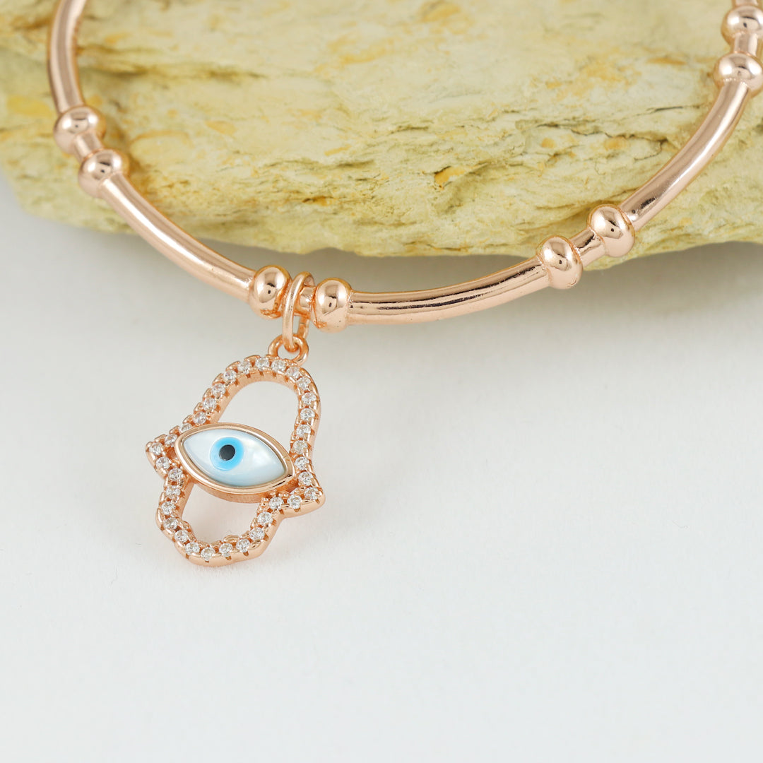 Eternal Bling Sterling Silver Italian Kada Evil Eye Rose Gold