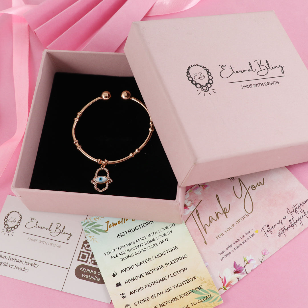 Eternal Bling Sterling Silver Italian Kada Evil Eye Rose Gold