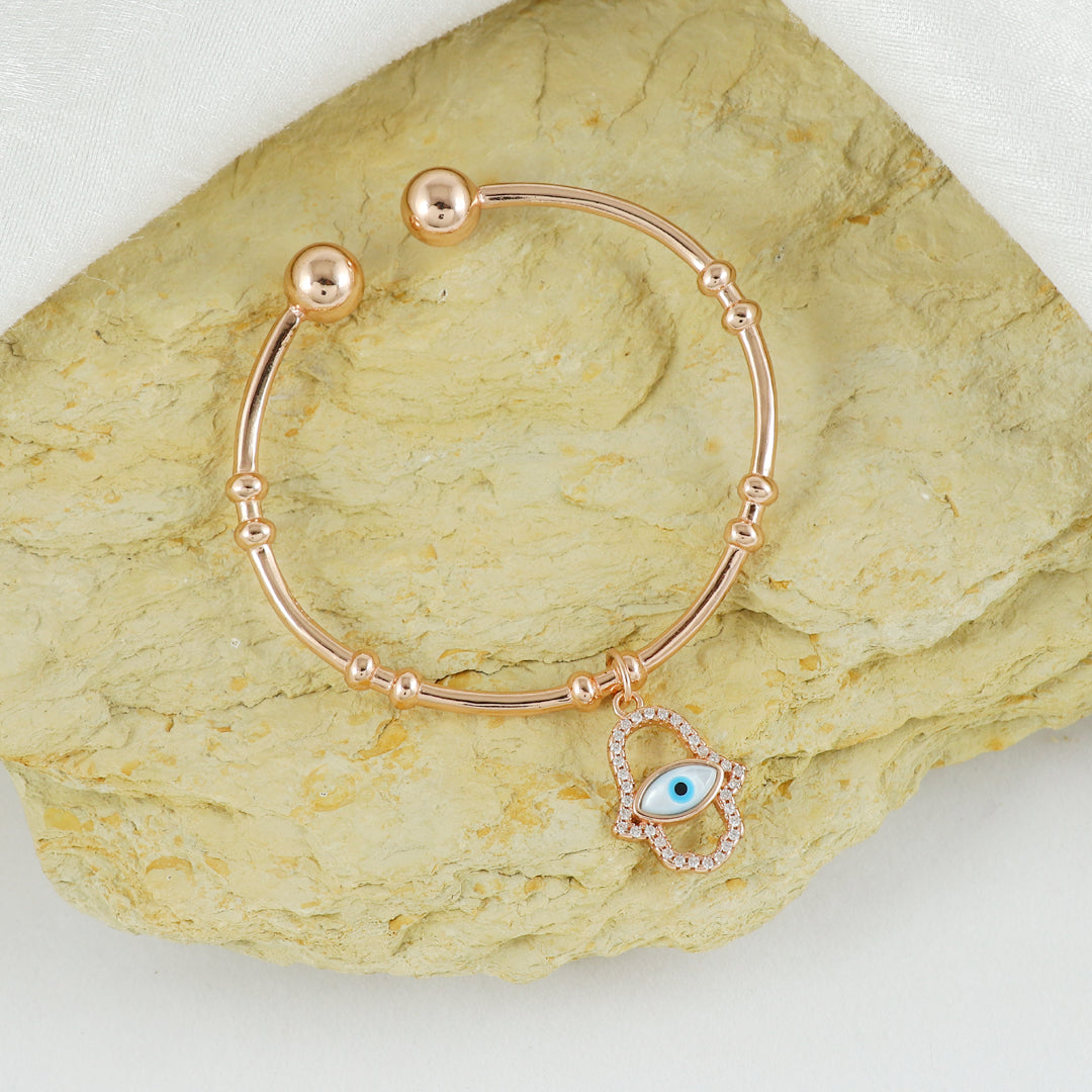 Eternal Bling Sterling Silver Italian Kada Evil Eye Rose Gold
