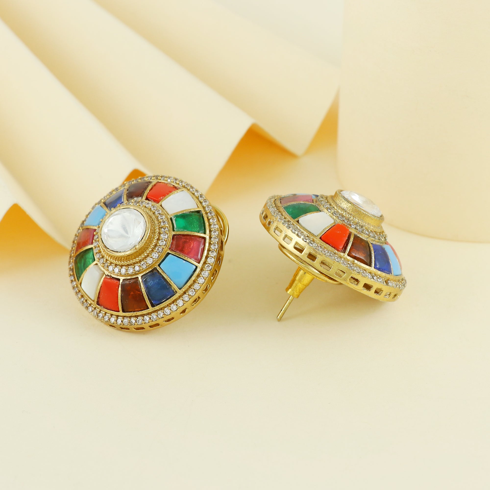 Eternal Bling Navratan Polki Studs