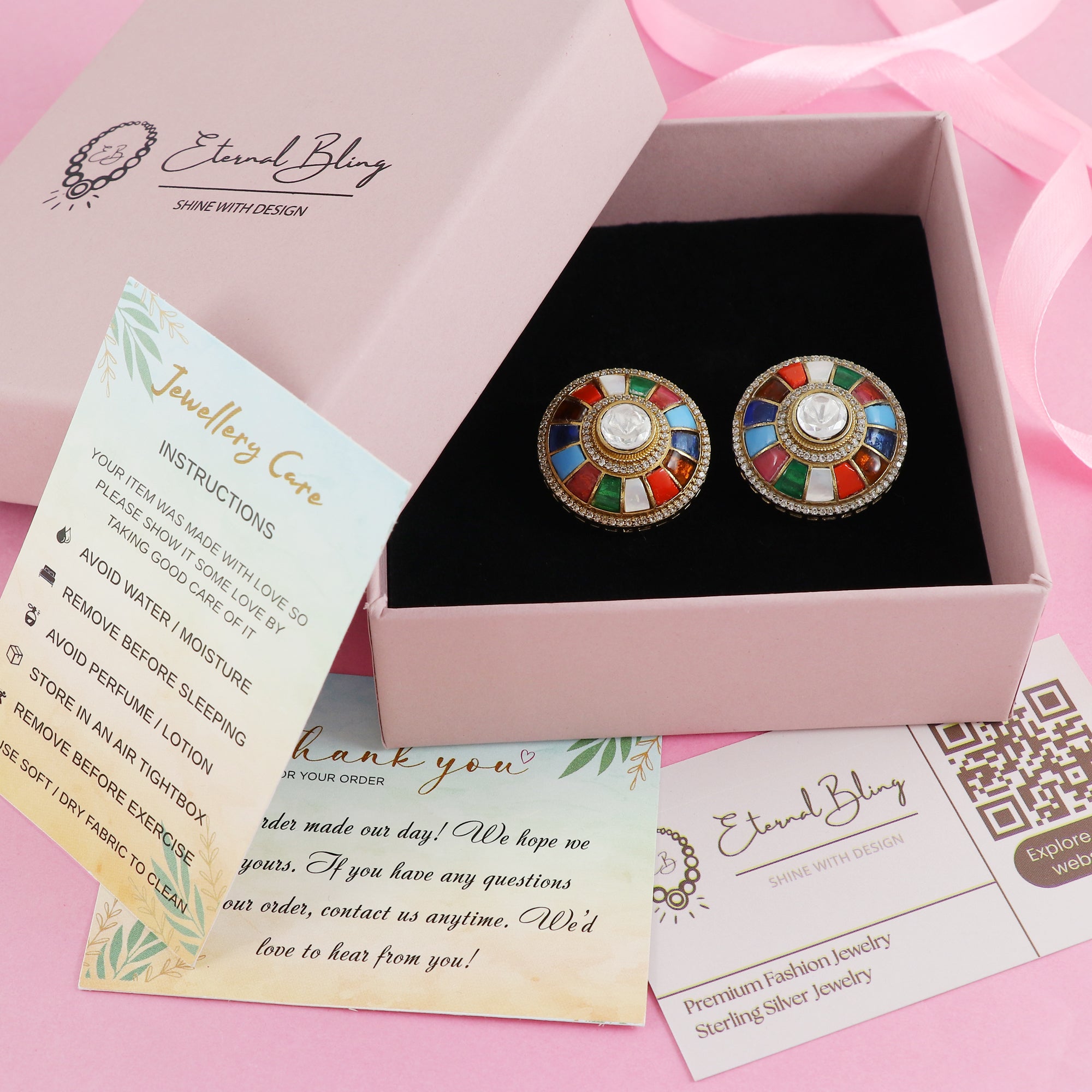 Eternal Bling Navratan Polki Studs