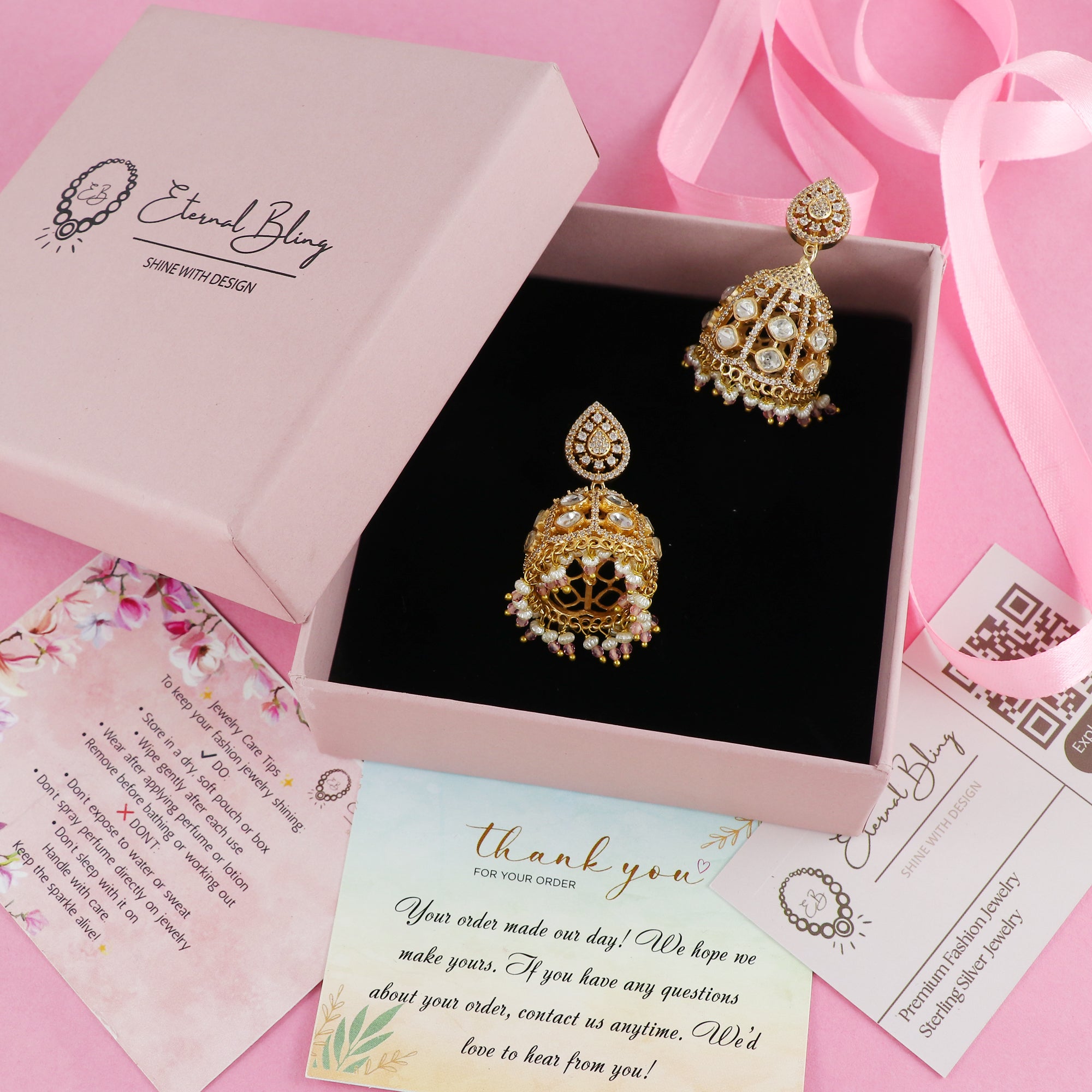 Eternal Bling Polki with Pearl Jhumkis