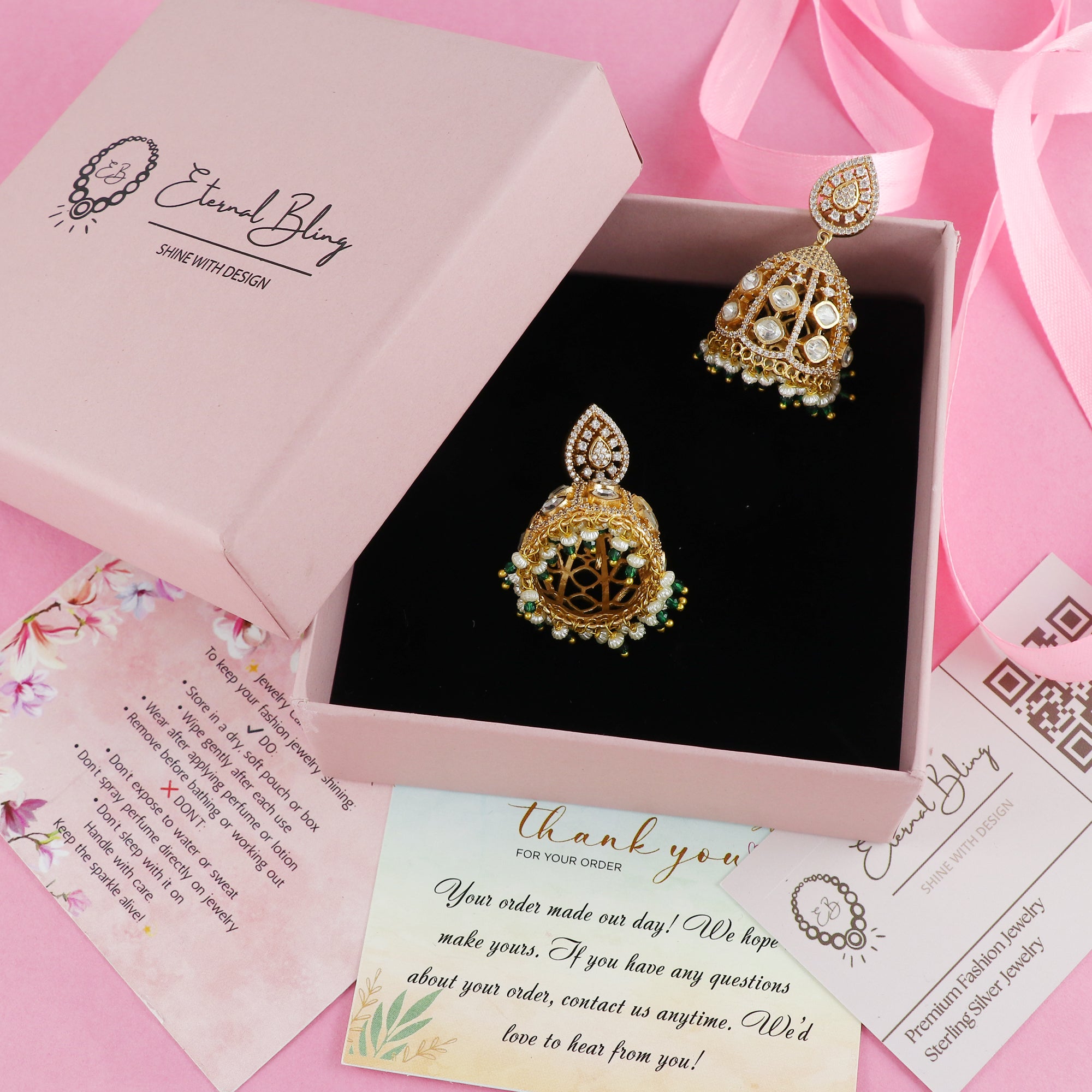 Eternal Bling Polki with Pearl Jhumkis