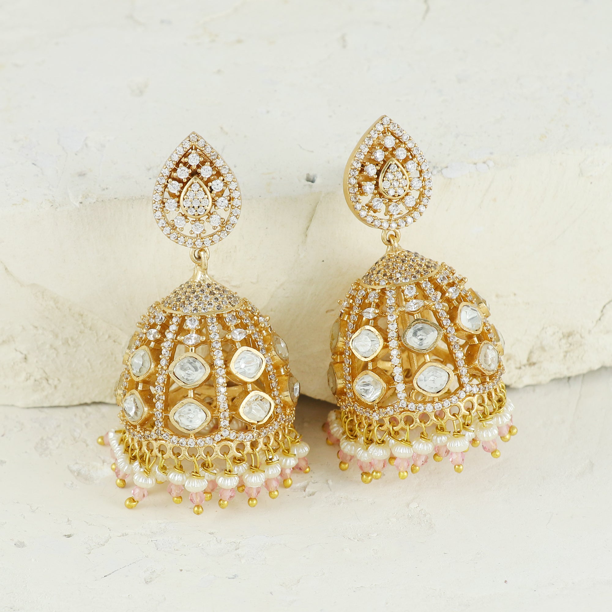 Eternal Bling Polki with Pearl Jhumkis