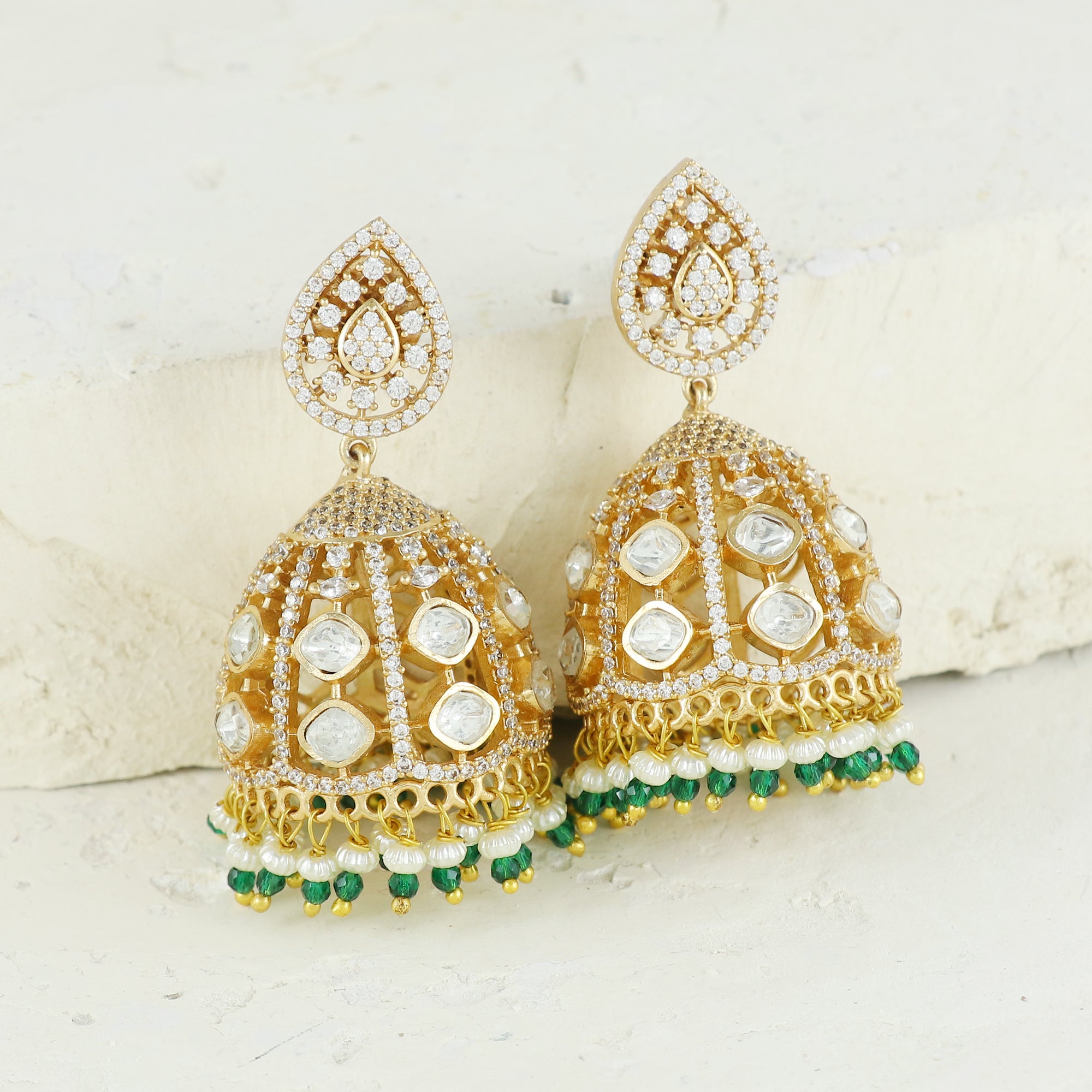 Eternal Bling Polki with Pearl Jhumkis
