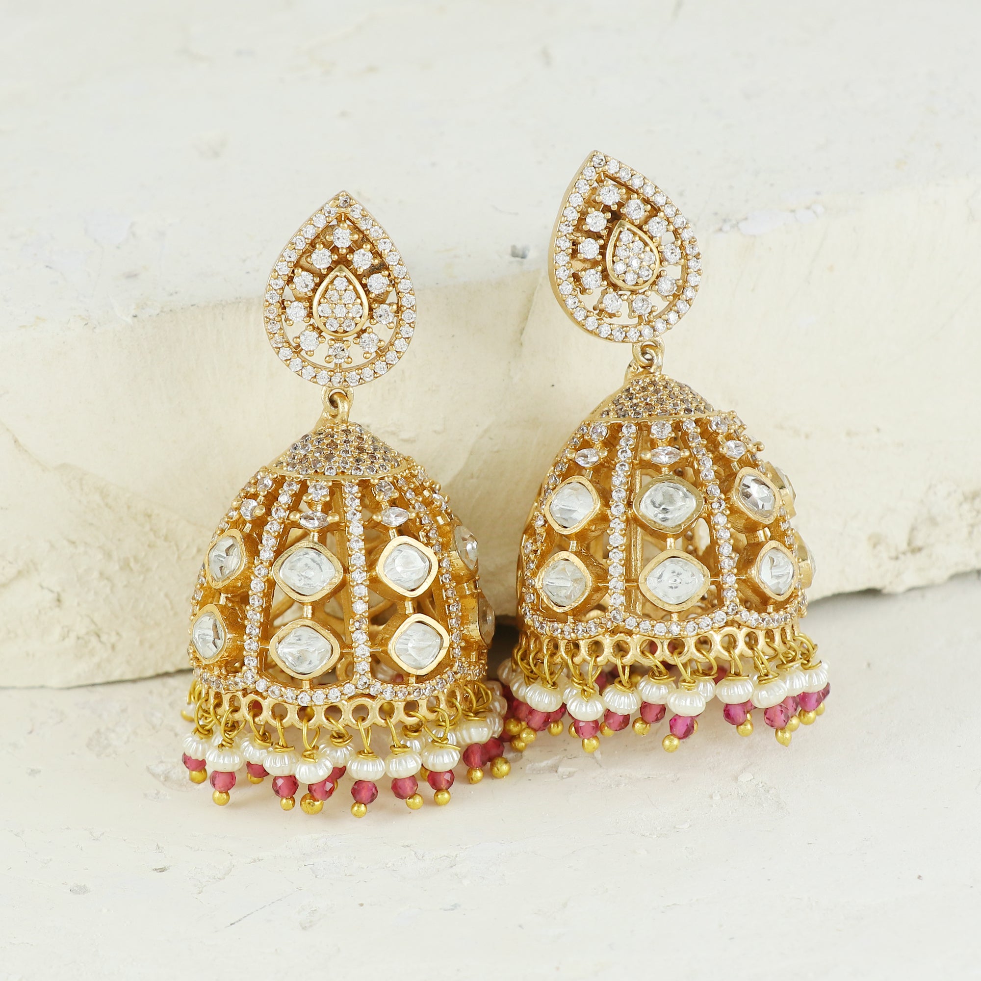Eternal Bling Polki with Pearl Jhumkis