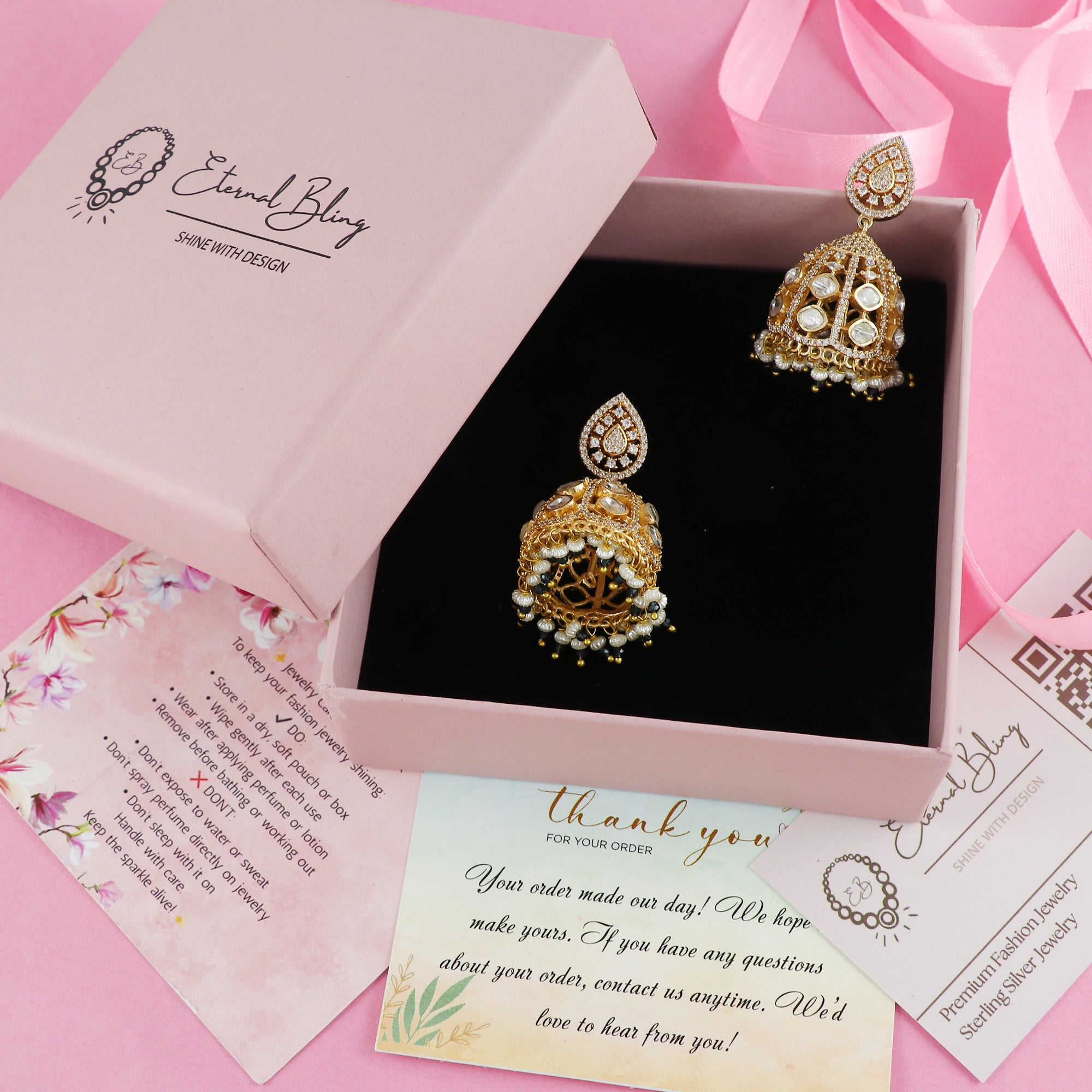 Eternal Bling Polki with Pearl Jhumkis