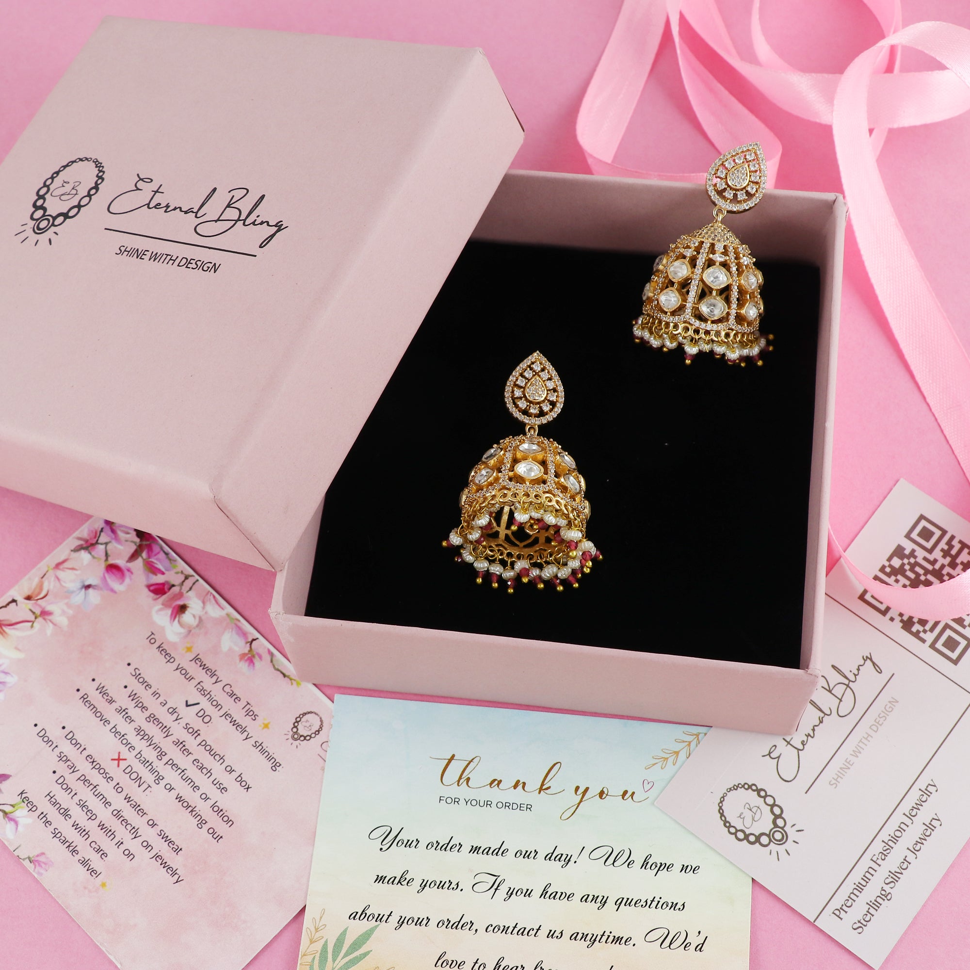 Eternal Bling Polki with Pearl Jhumkis