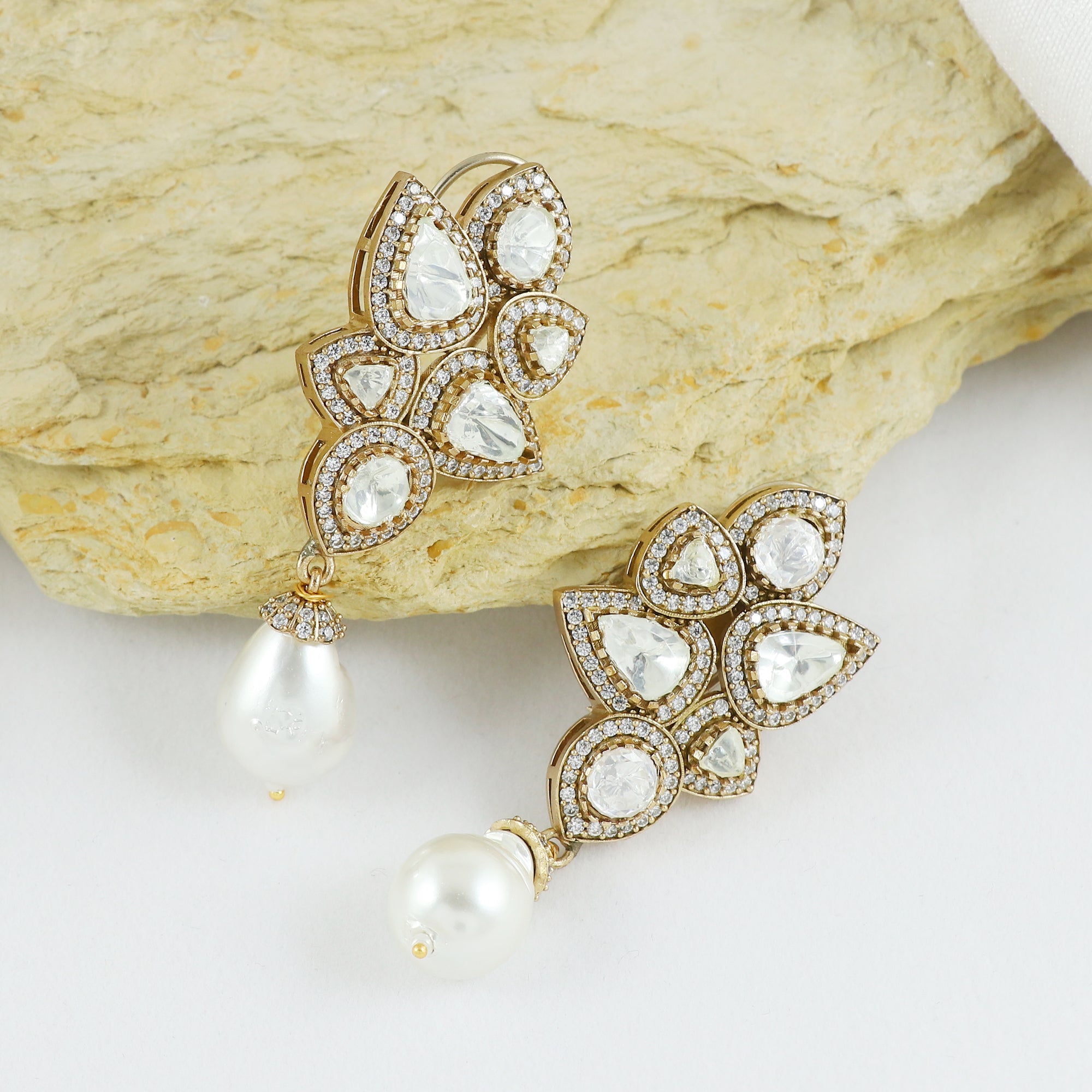 Eternal Bling Pearl Drop Polki Hanging Earrings