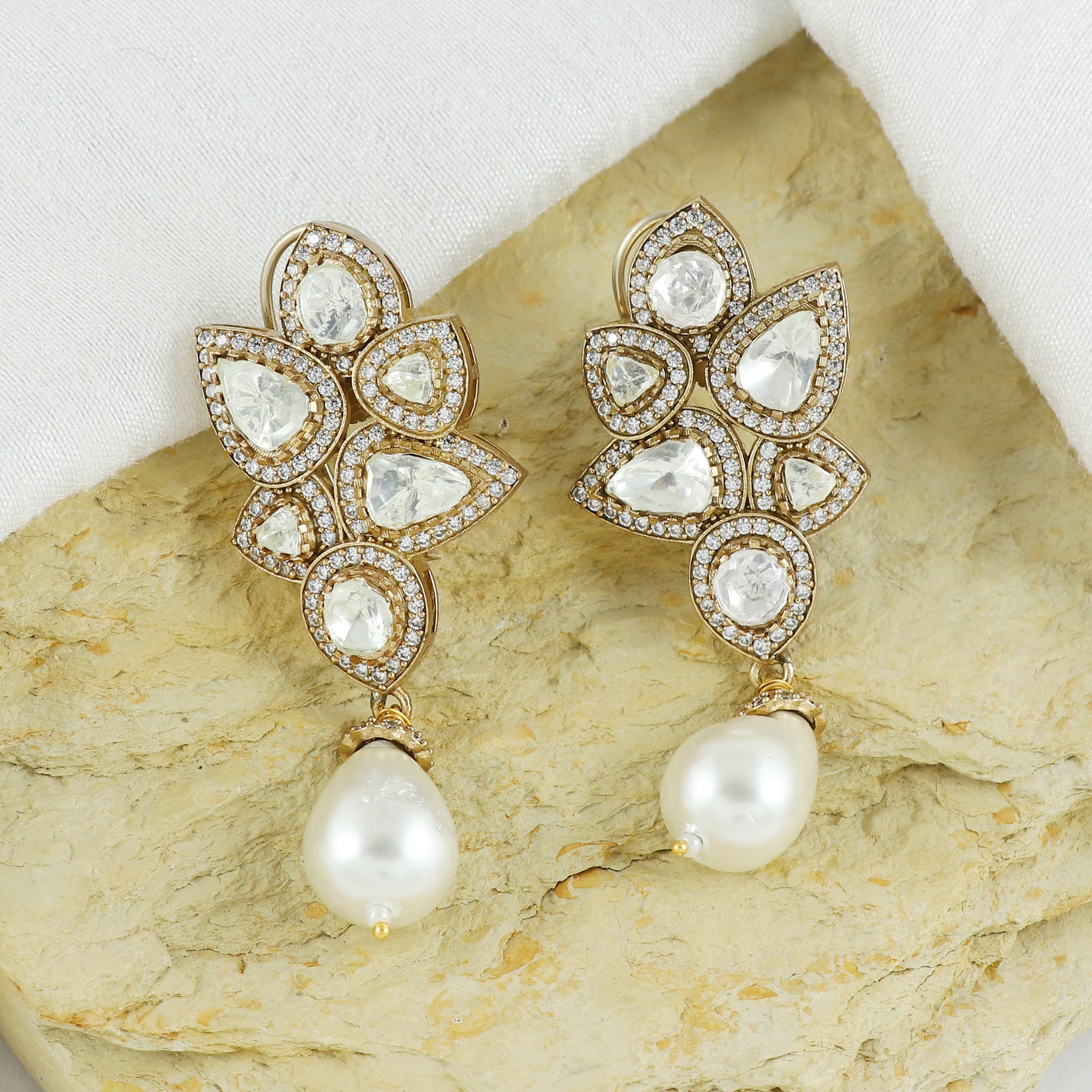 Eternal Bling Pearl Drop Polki Hanging Earrings