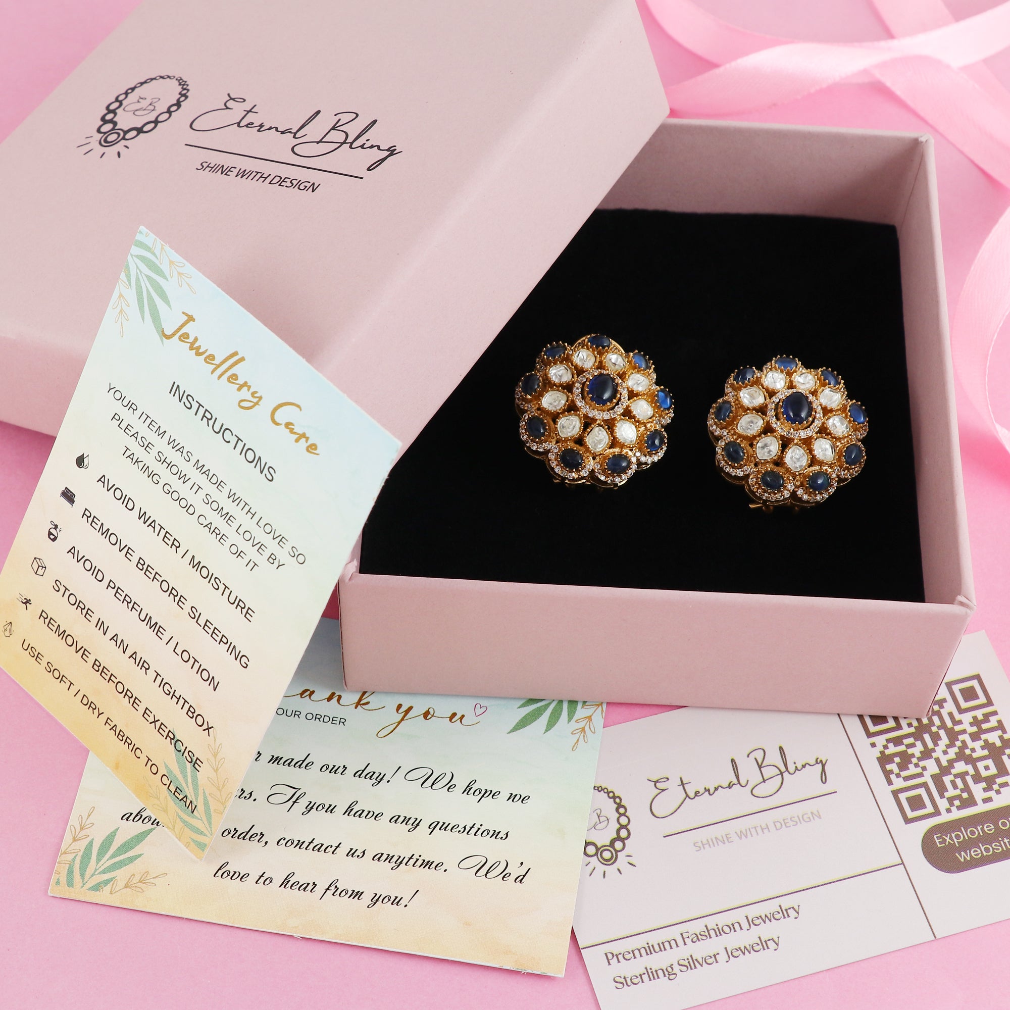 Eternal Bling Polki with Saphhire Flower Studs