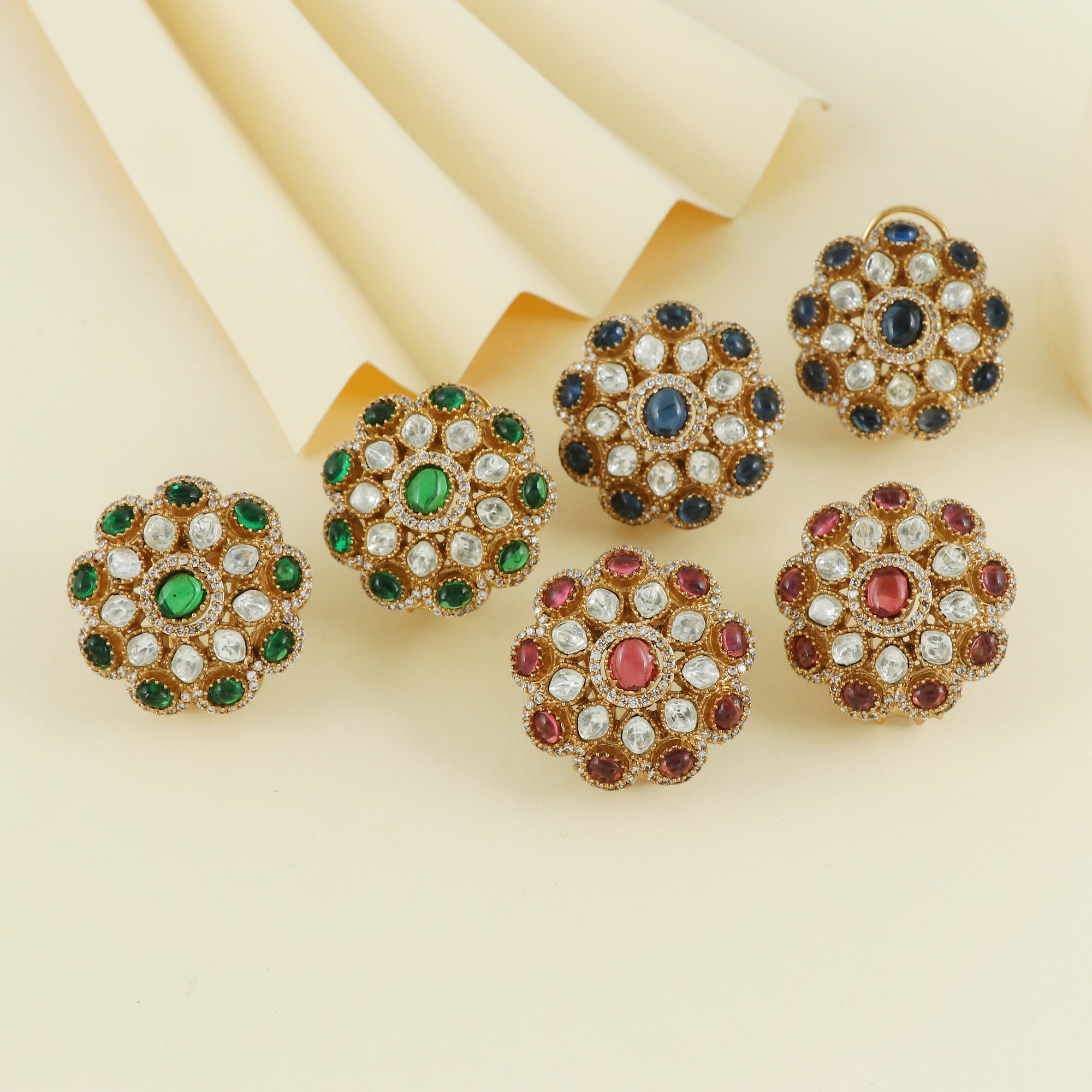 Eternal Bling Polki with Saphhire Flower Studs