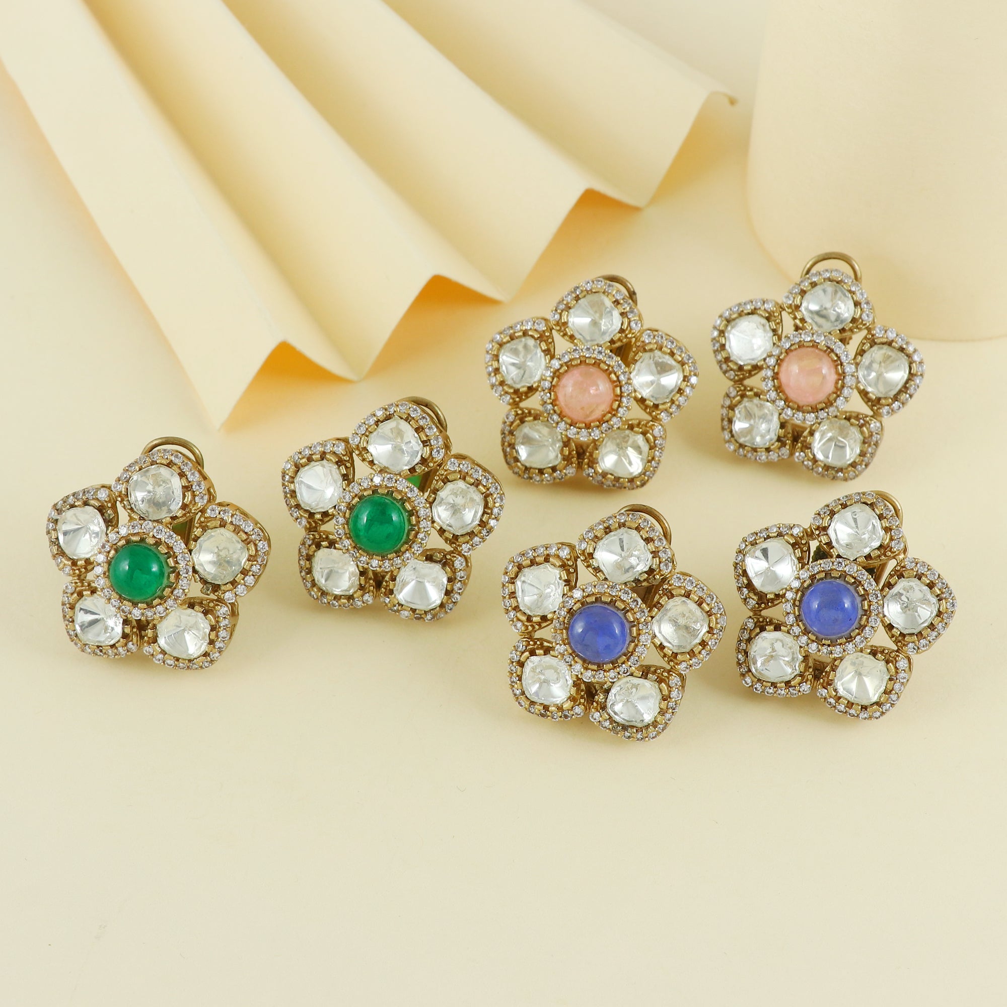 Eternal Bling Polki Flower with Colorful Stone Studs