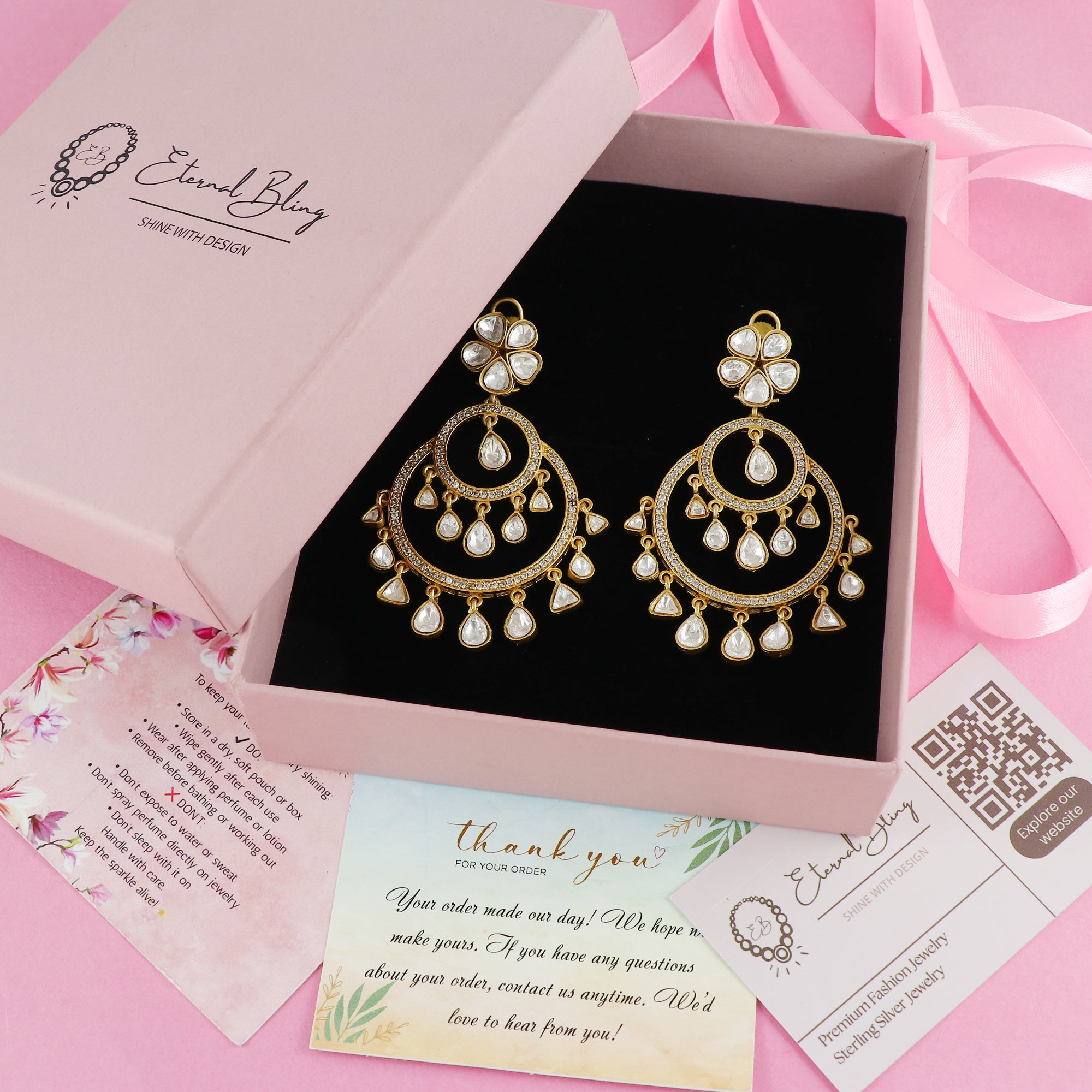 Eternal Bling Flower Polki Chaand Bali