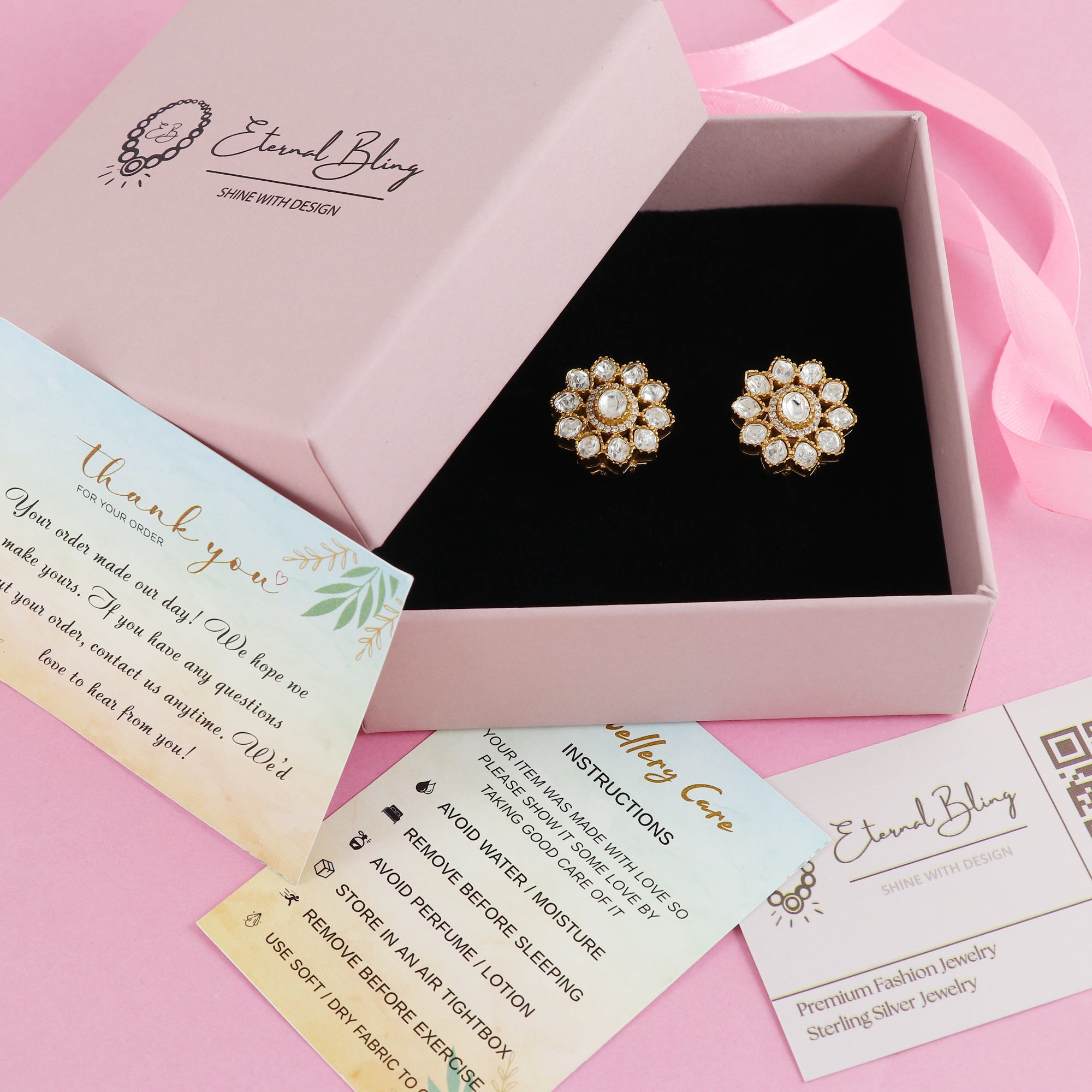 Eternal Bling Polki Flower AD  Studs
